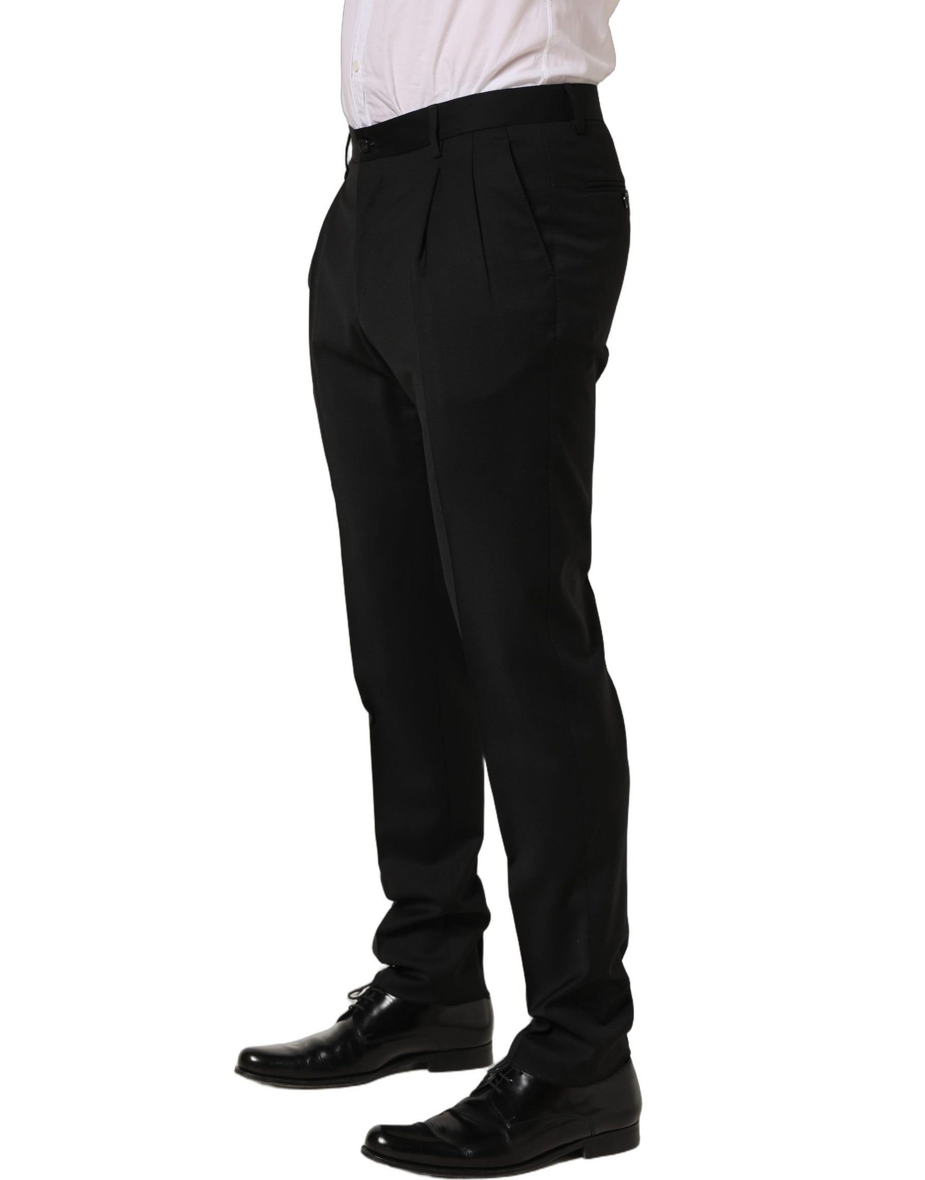 Dolce & Gabbana Black Wool Tapered Leg Men Dress Trouser Pants | Regal Royce