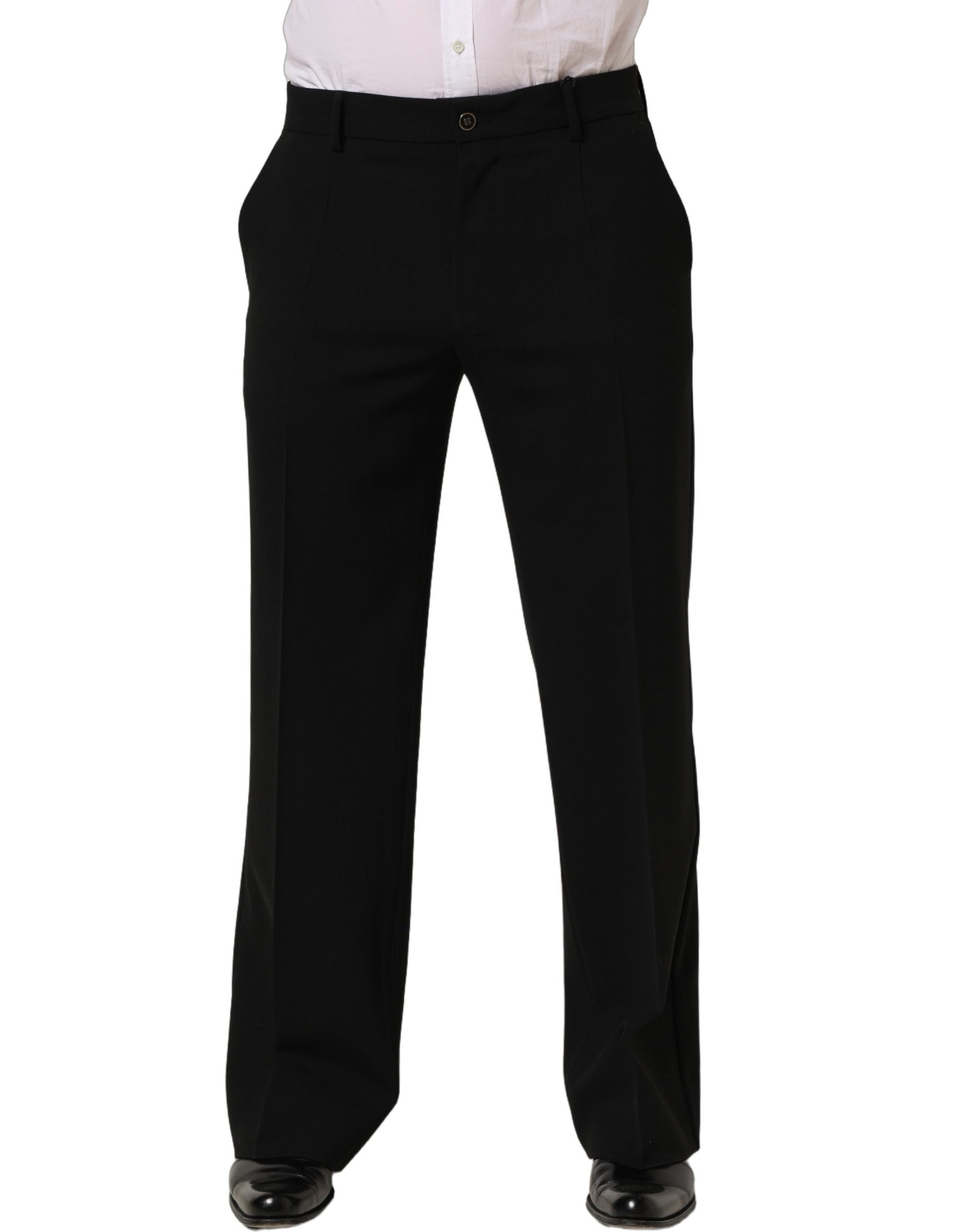 Dolce & Gabbana Black Wool Straight Men Dress Trouser Pants | Regal Royce