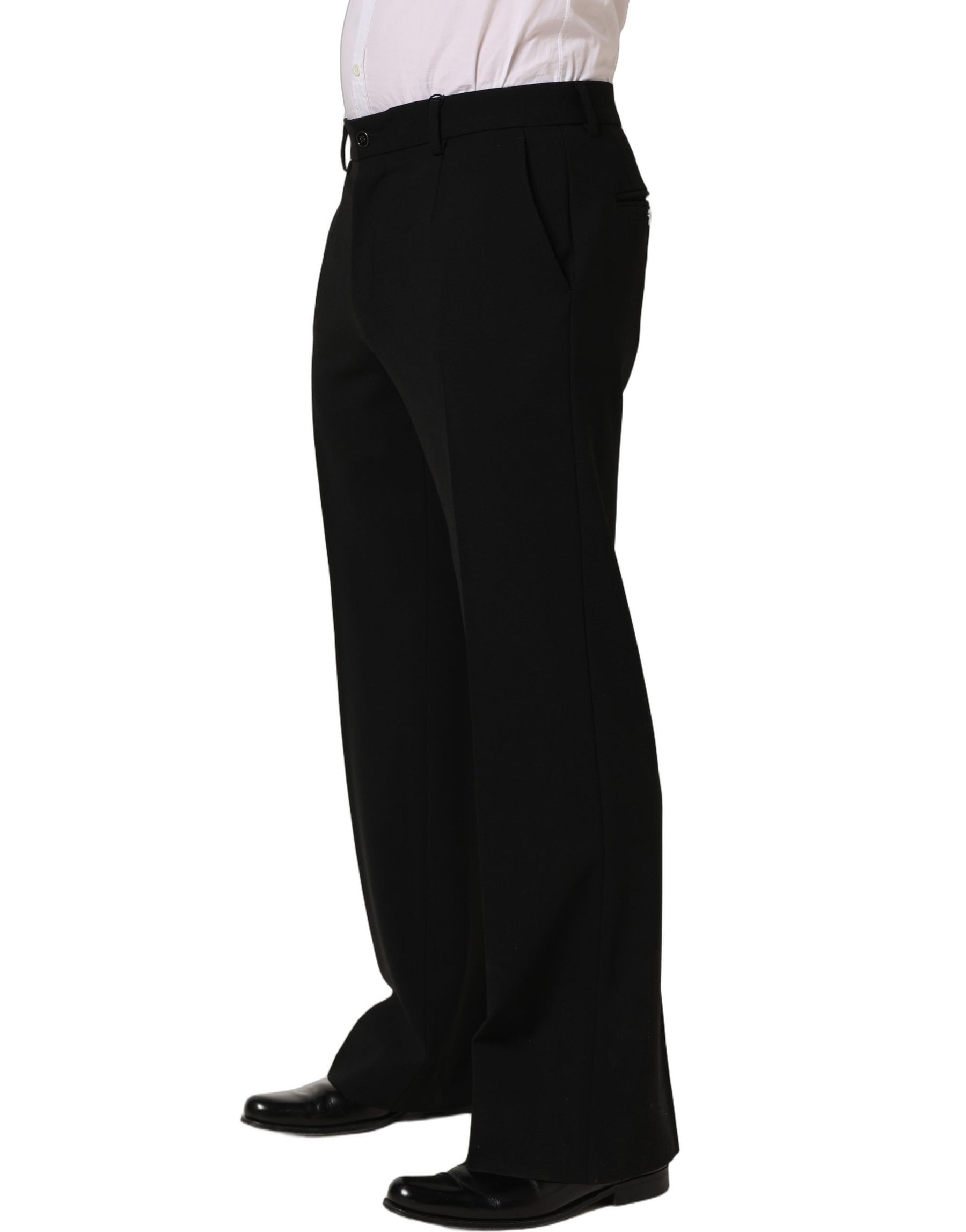 Dolce & Gabbana Black Wool Straight Men Dress Trouser Pants | Regal Royce