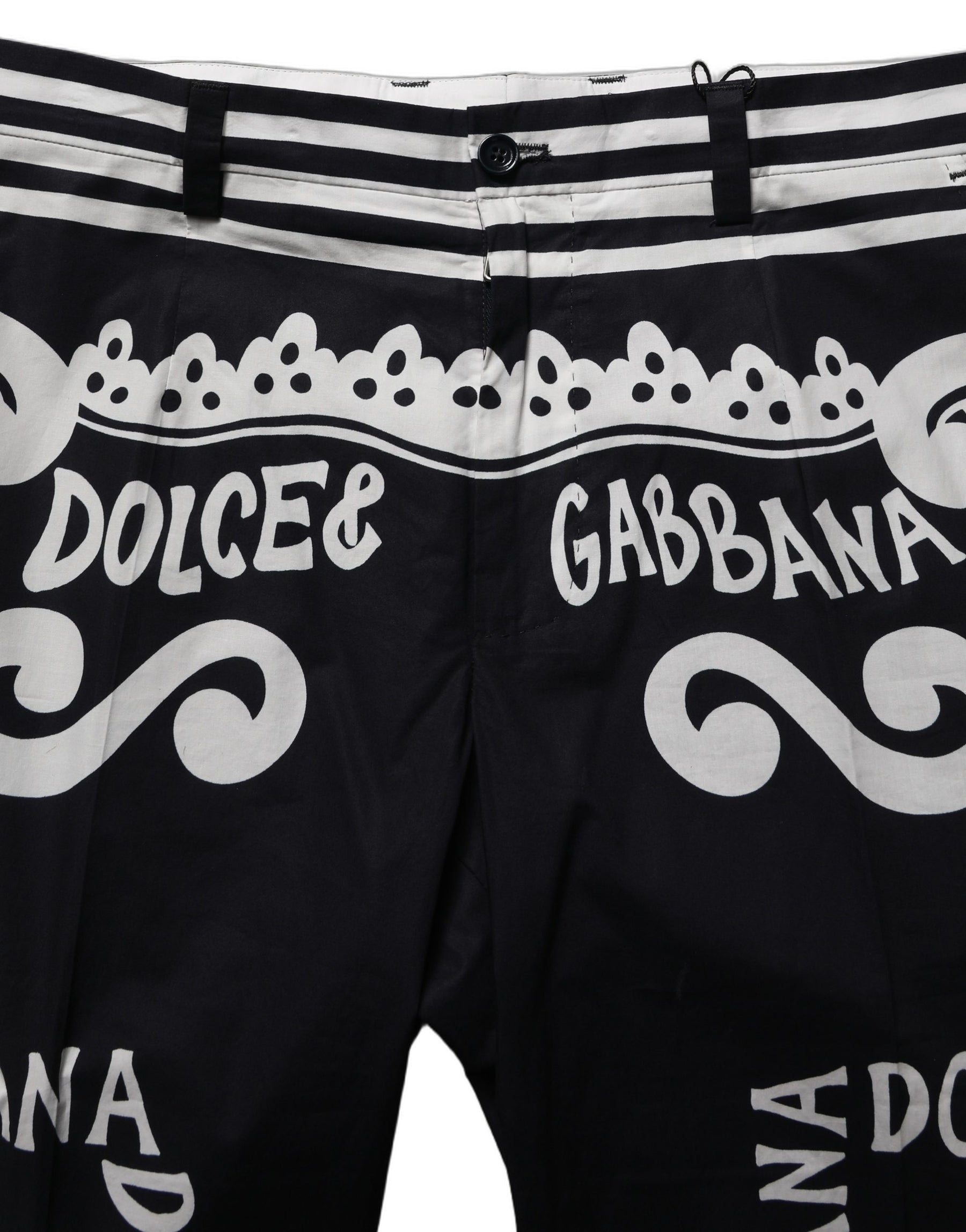 Dolce & Gabbana Black Cotton Poplin MarinaPrint Trouser Pants | Regal Royce