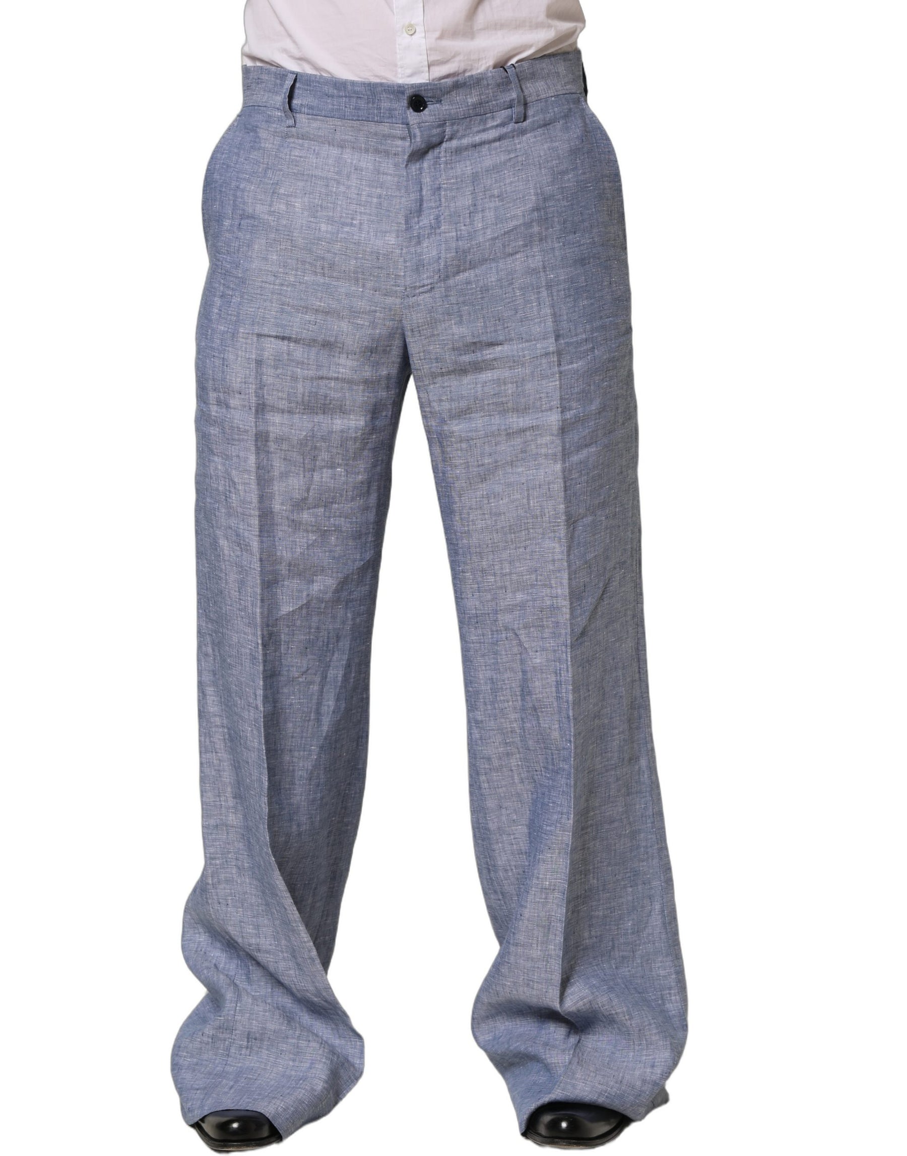 Dolce & Gabbana Light Blue Linen Straight Dress Trouser Pants | Regal Royce