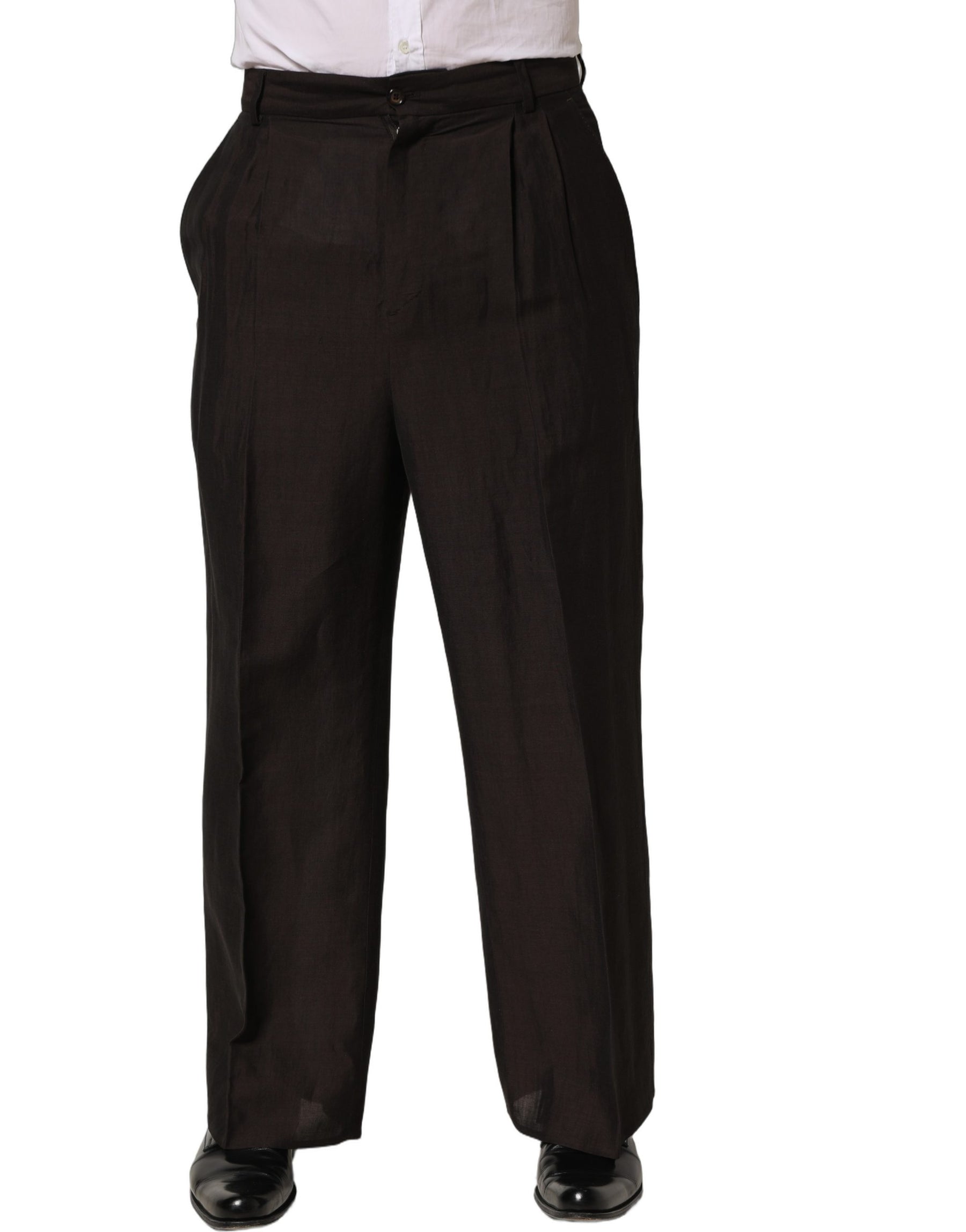 Dolce & Gabbana Brown Linen Straight Men Dress Trouser Pants | Regal Royce