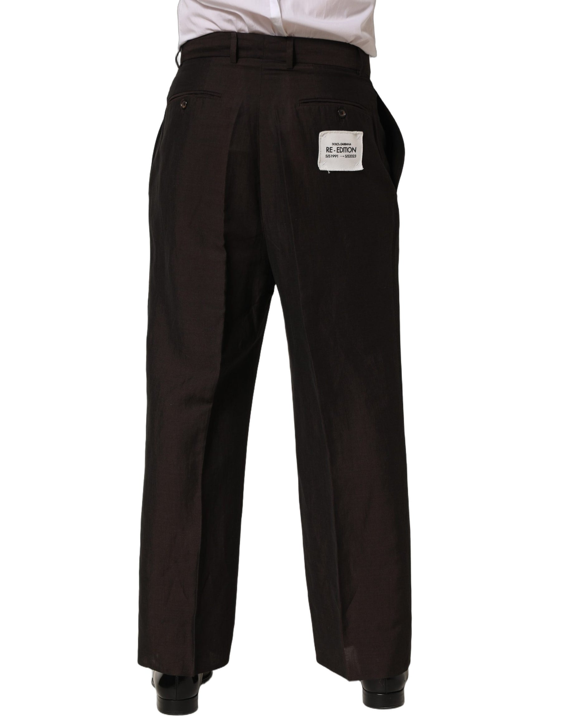 Dolce & Gabbana Brown Linen Straight Men Dress Trouser Pants | Regal Royce