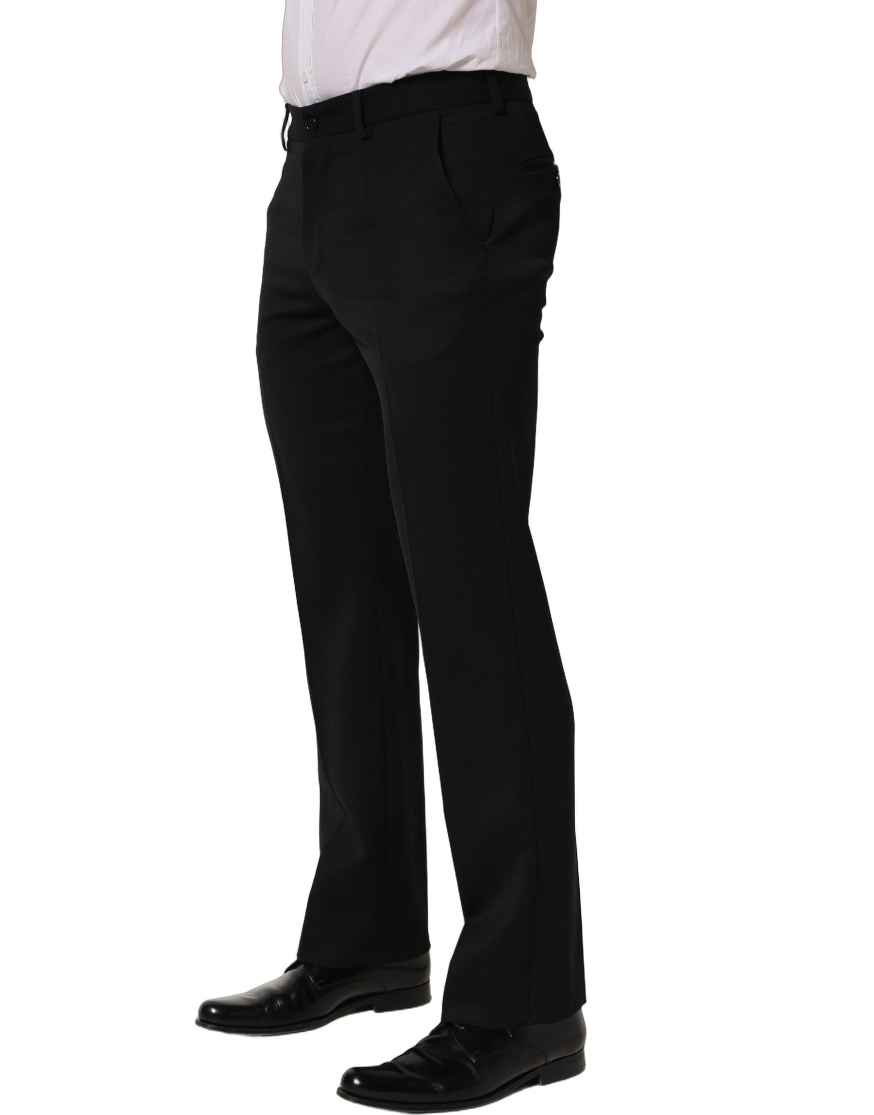 Dolce & Gabbana Black Wool Tapered Men Dress Trouser Pants | Regal Royce