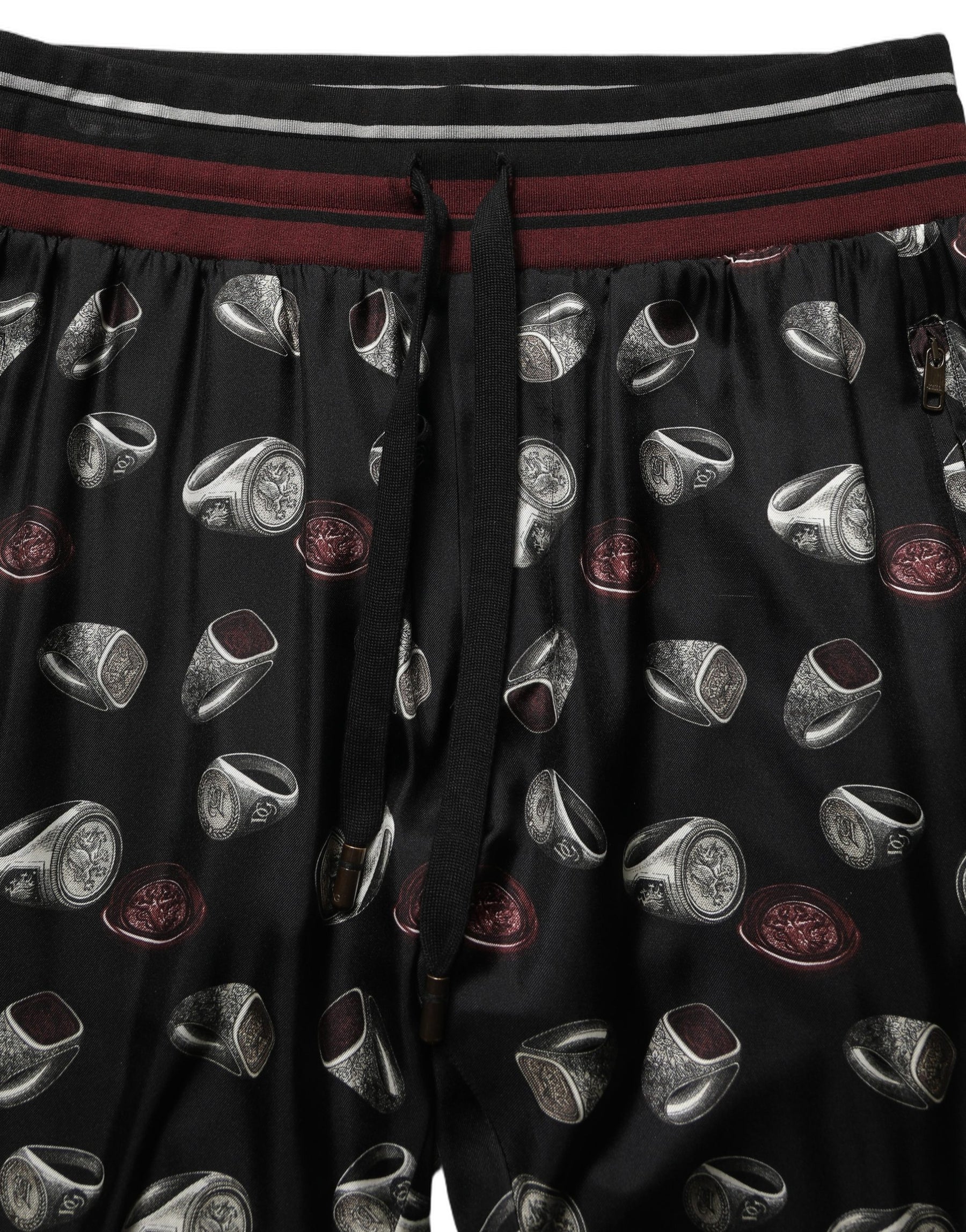 Dolce & Gabbana Pants Black Ring Print Silk Jogging Trousers | Regal Royce