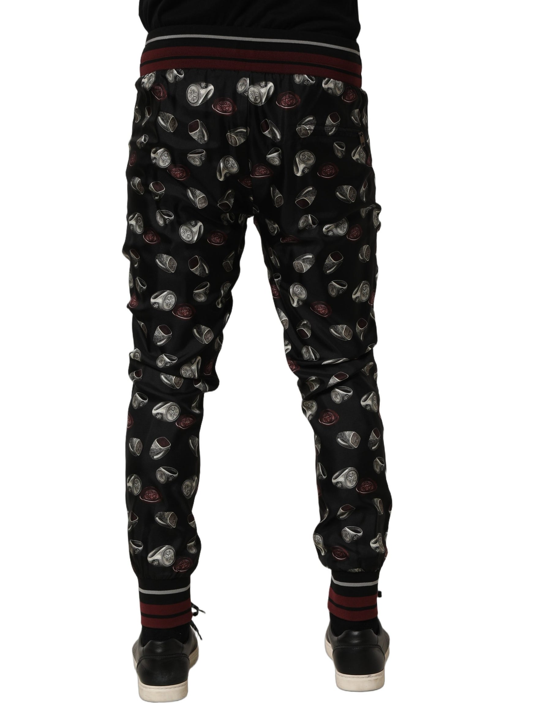 Dolce & Gabbana Pants Black Ring Print Silk Jogging Trousers | Regal Royce