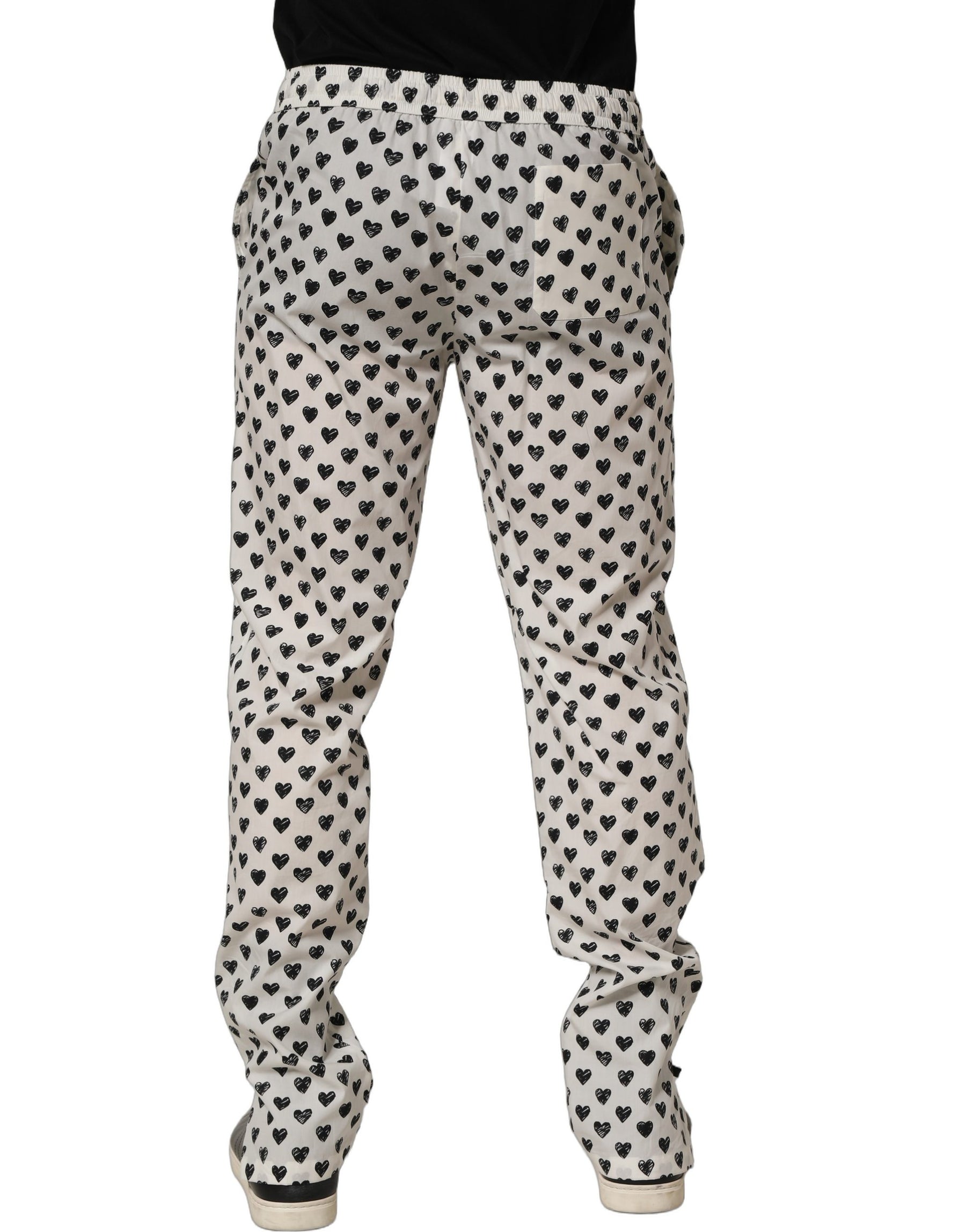 Dolce & Gabbana White Graphic Heart Print Men Trousers Pants | Regal Royce