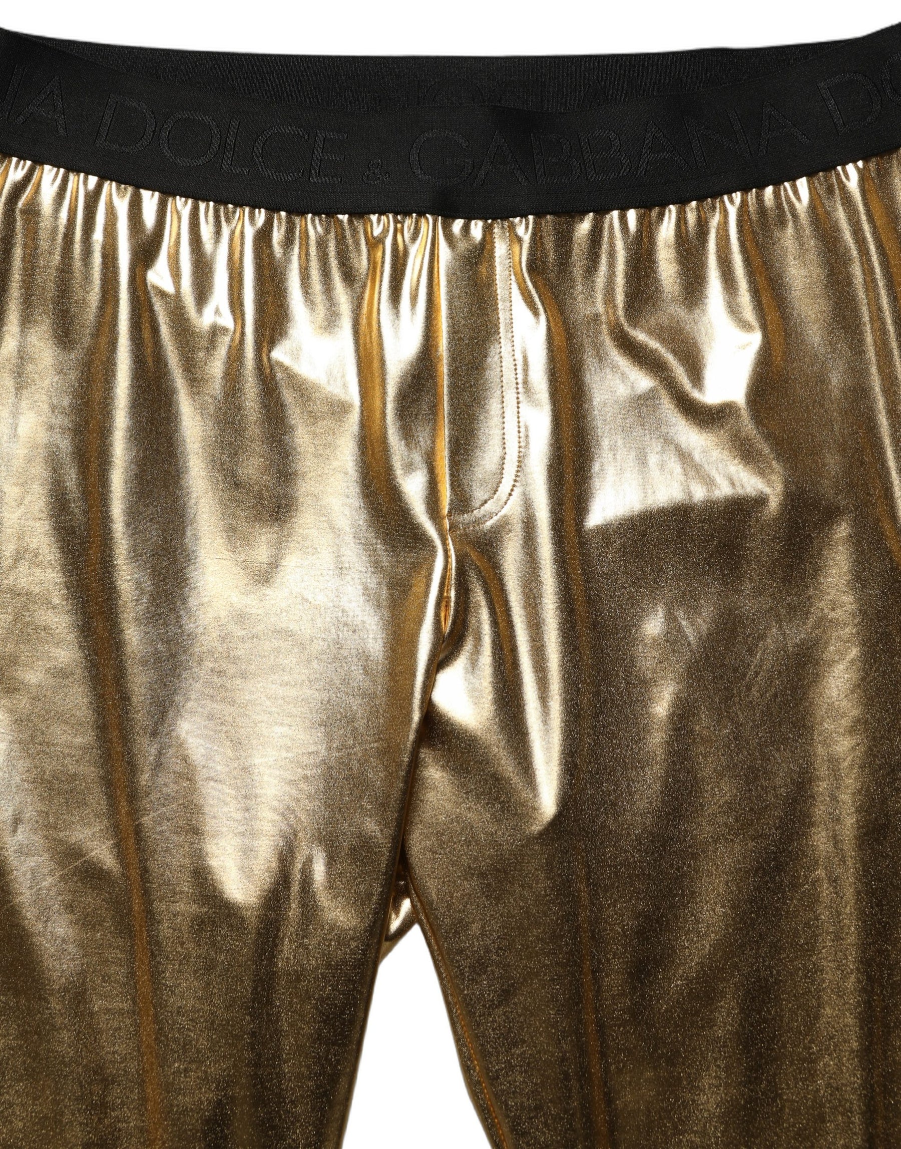 Dolce & Gabbana Gold Metallic Polyester Skinny Trousers Pants | Regal Royce