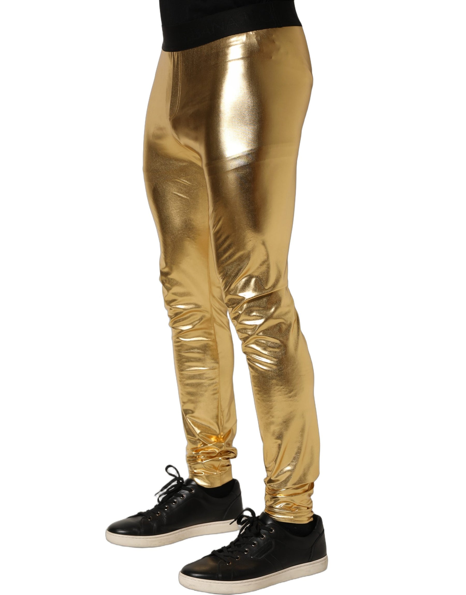 Dolce & Gabbana Gold Metallic Polyester Skinny Trousers Pants | Regal Royce