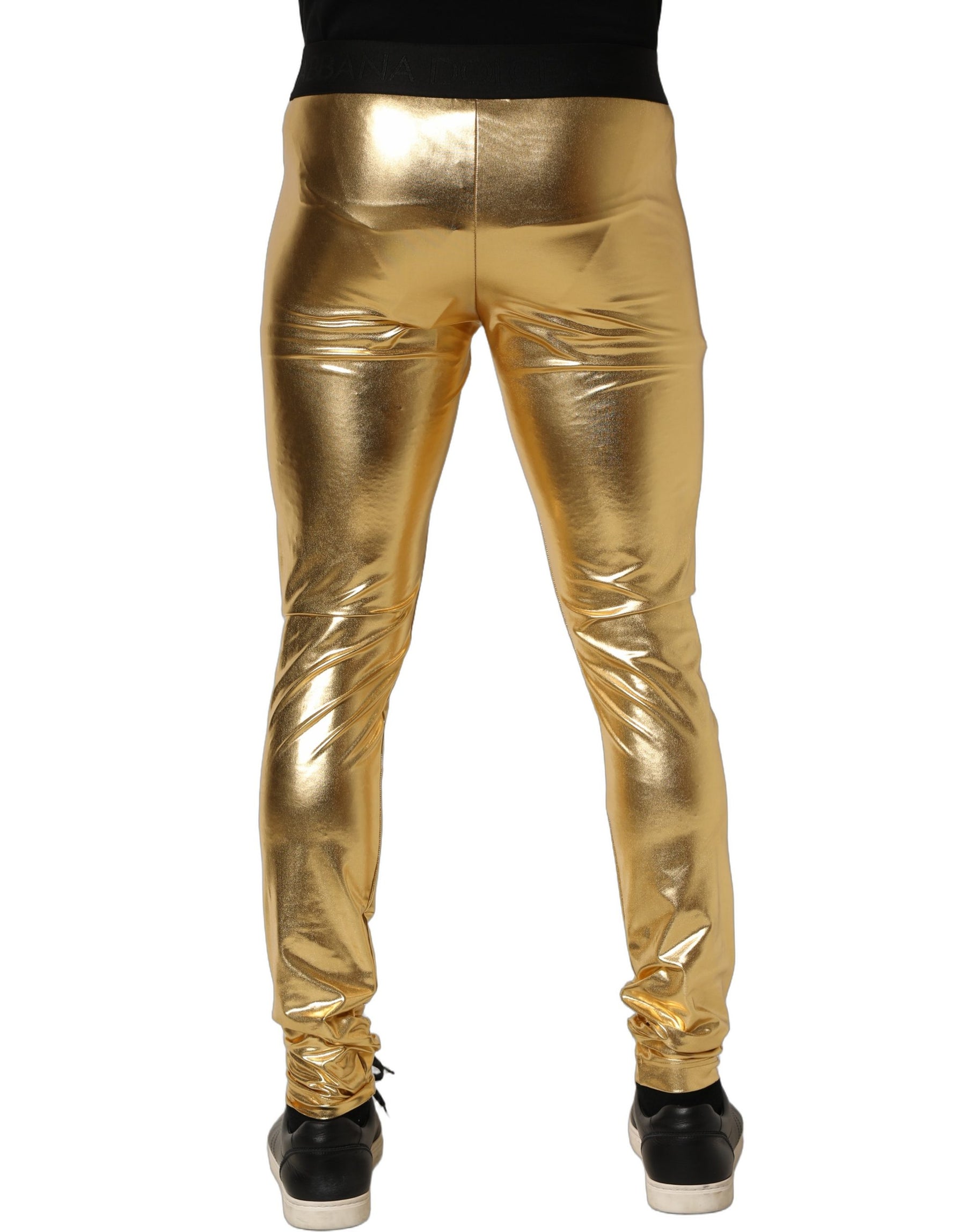 Dolce & Gabbana Gold Metallic Polyester Skinny Trousers Pants | Regal Royce