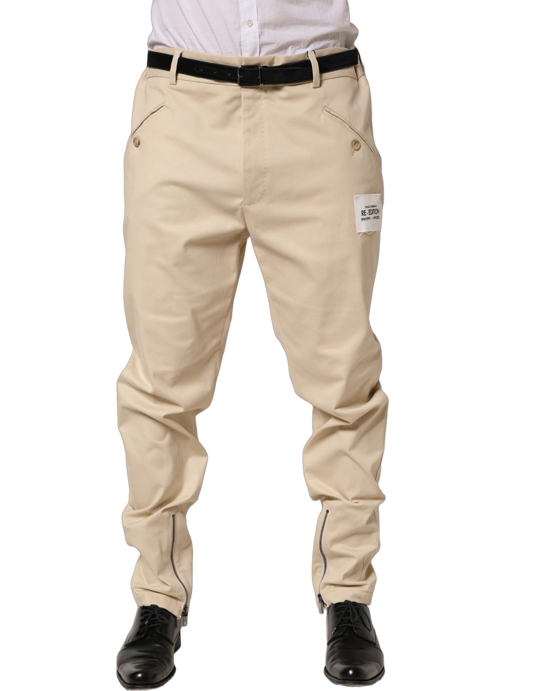 Dolce & Gabbana Beige Re-Editon Mid Waist Tapered Men Pants | Regal Royce