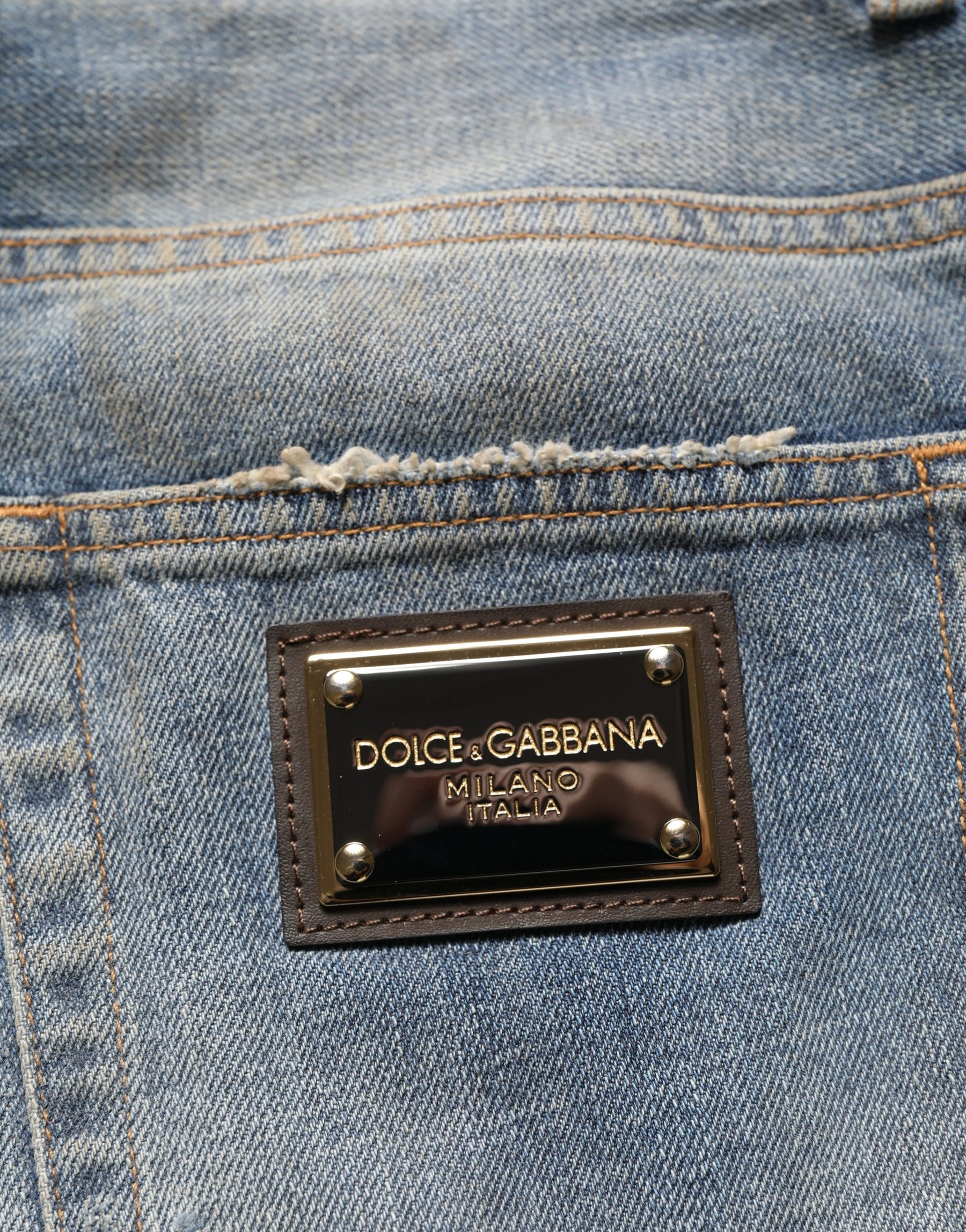 Dolce & Gabbana Blue Cotton Distressed Straight Denim Jeans | Regal Royce