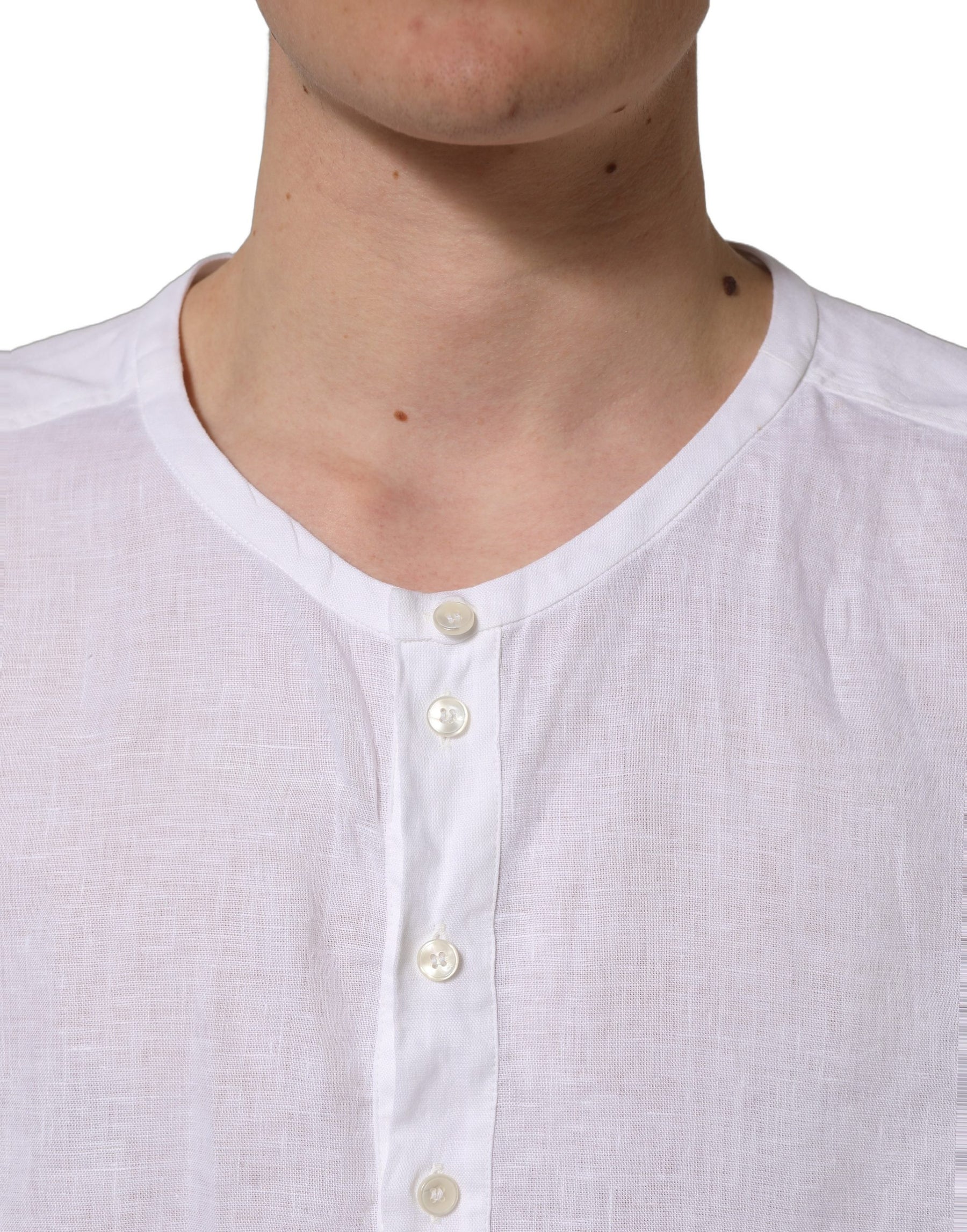Dolce & Gabbana White Linen Logo Long Sleeves Casual Shirt | Regal Royce