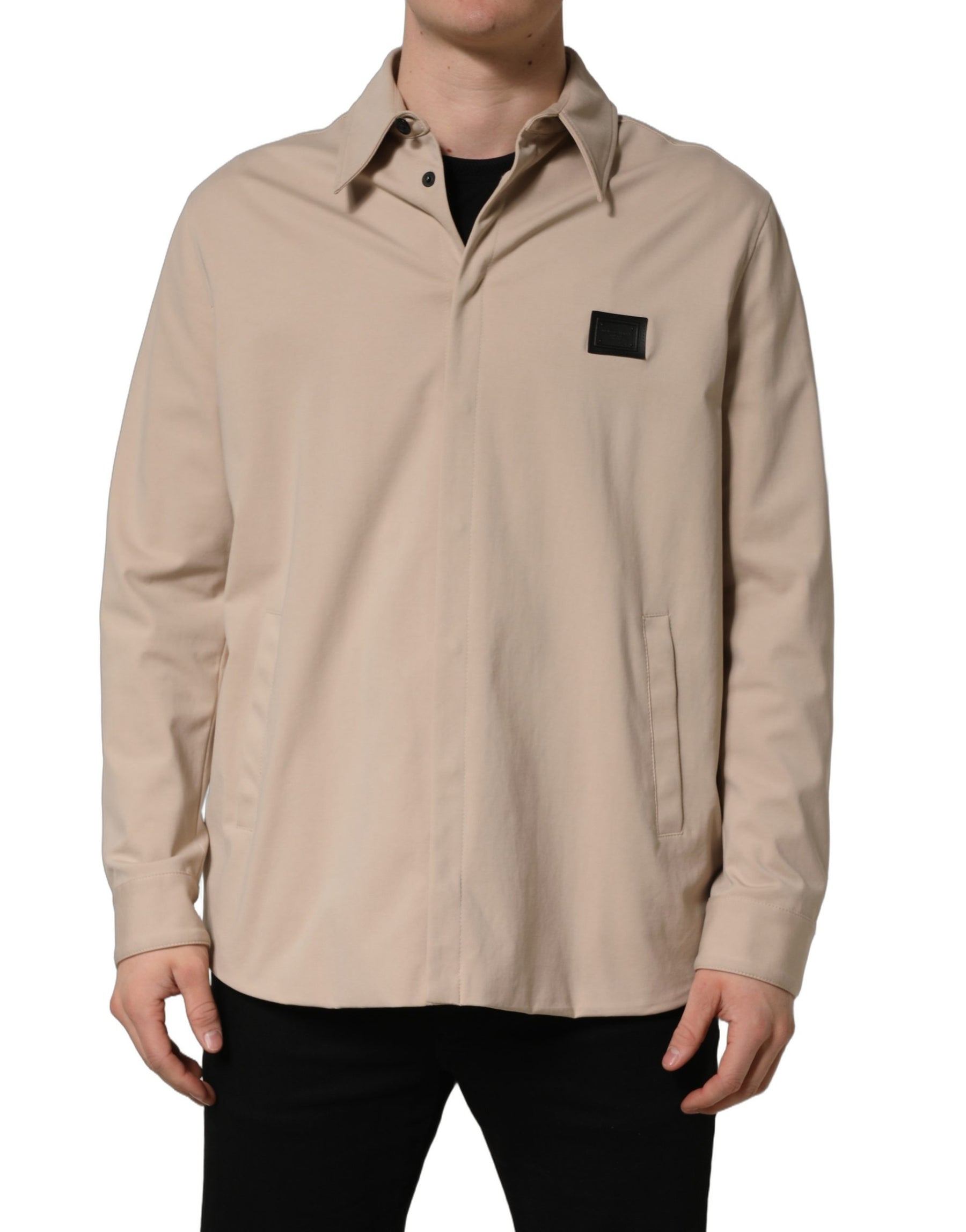Dolce & Gabbana Beige Logo Overshirt Cotton Men Casual Shirt | Regal Royce
