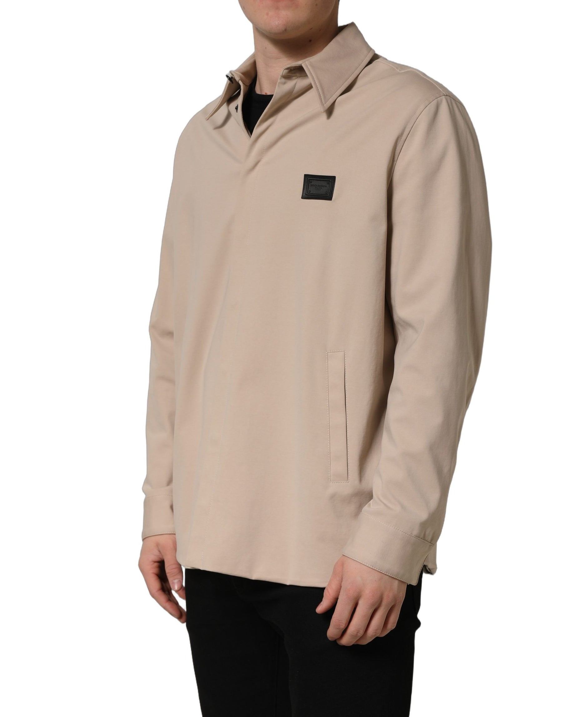 Dolce & Gabbana Beige Logo Overshirt Cotton Men Casual Shirt | Regal Royce