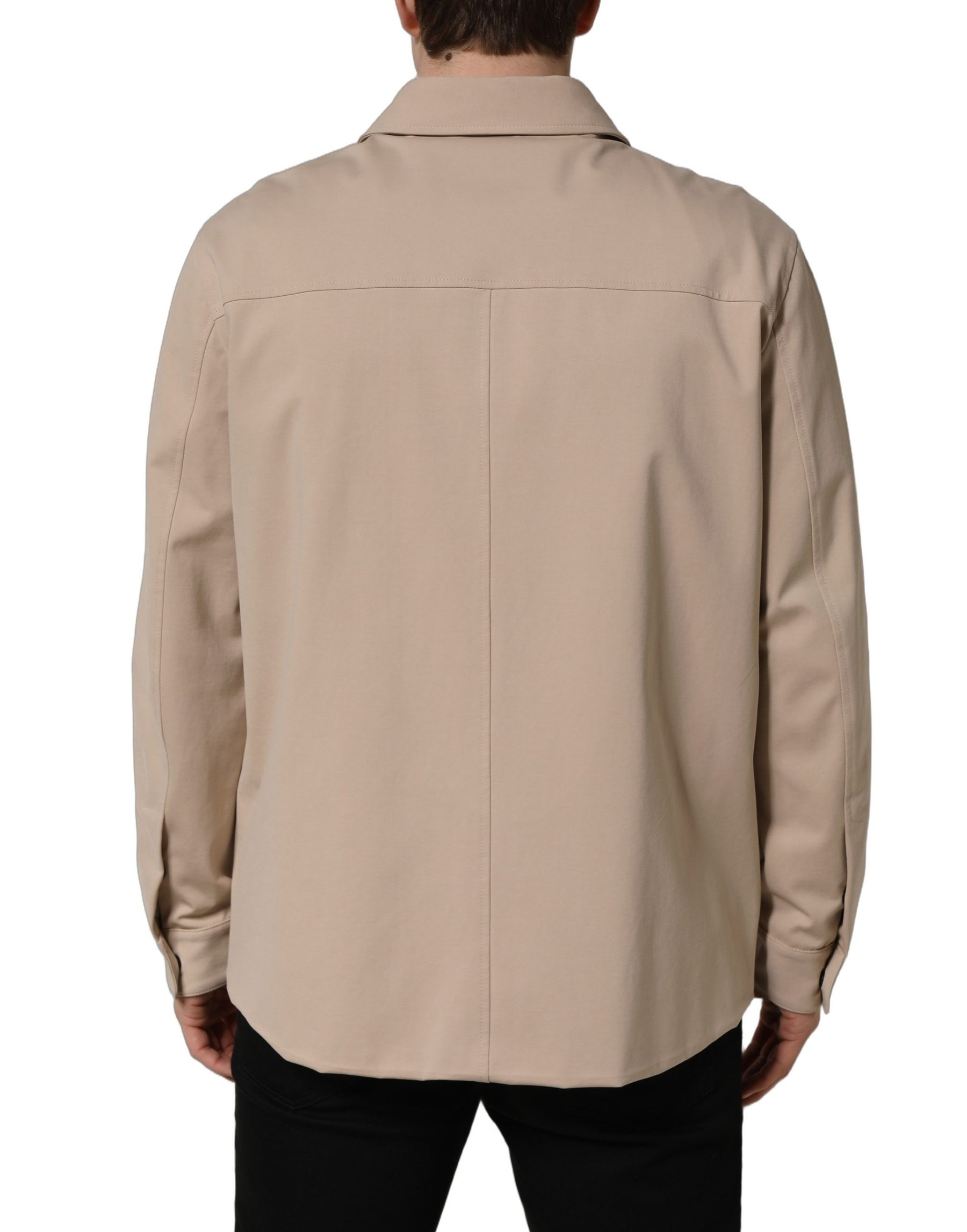 Dolce & Gabbana Beige Logo Overshirt Cotton Men Casual Shirt | Regal Royce