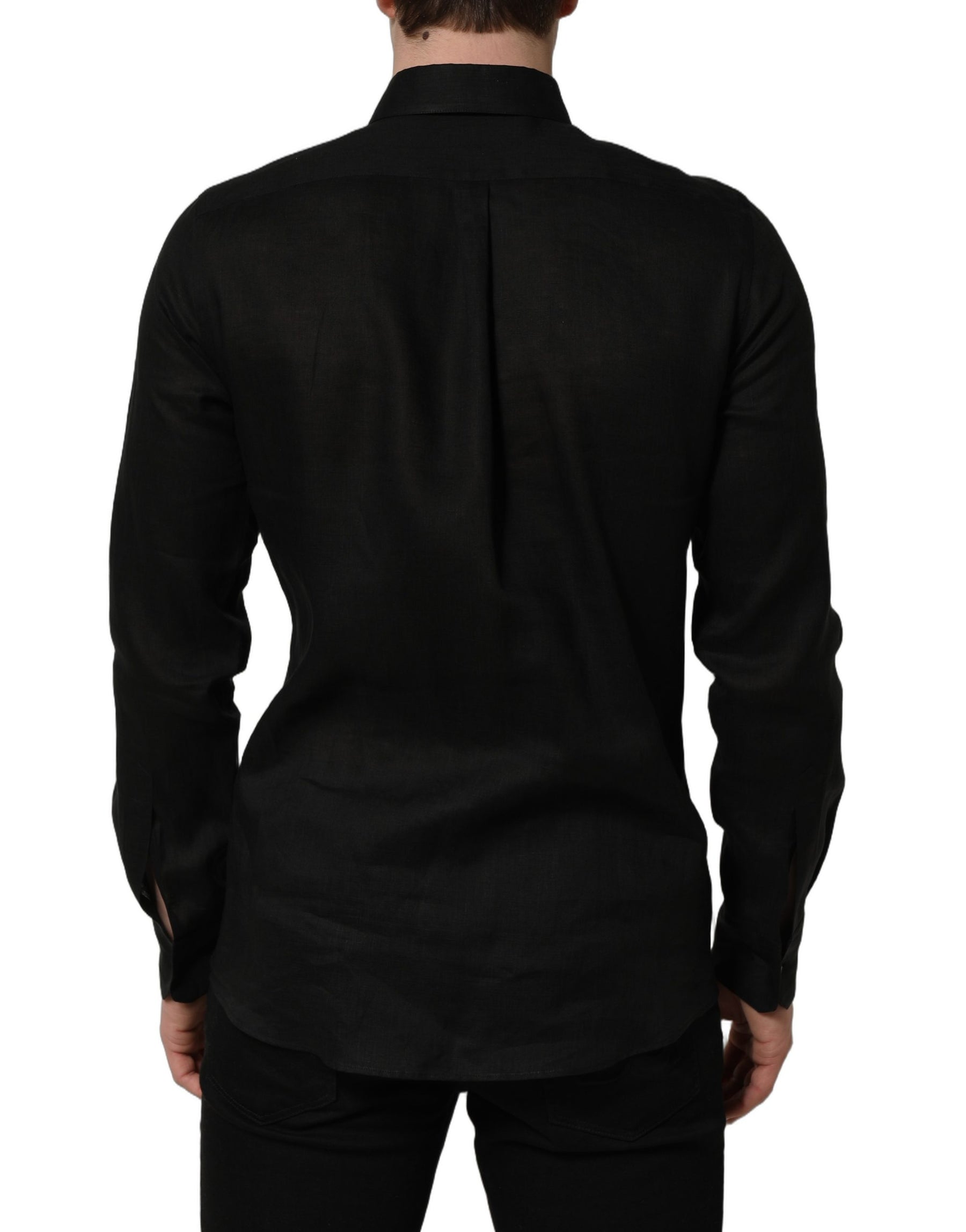 Dolce & Gabbana Black MARTINI Long Sleeves Linen Dess Shirt | Regal Royce