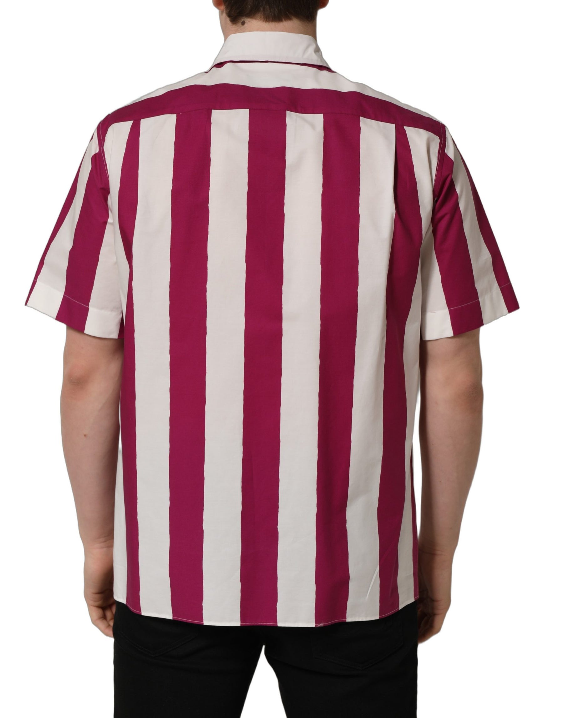 Dolce & Gabbana White Maroon Striped Men Short Sleeves Shirt | Regal Royce
