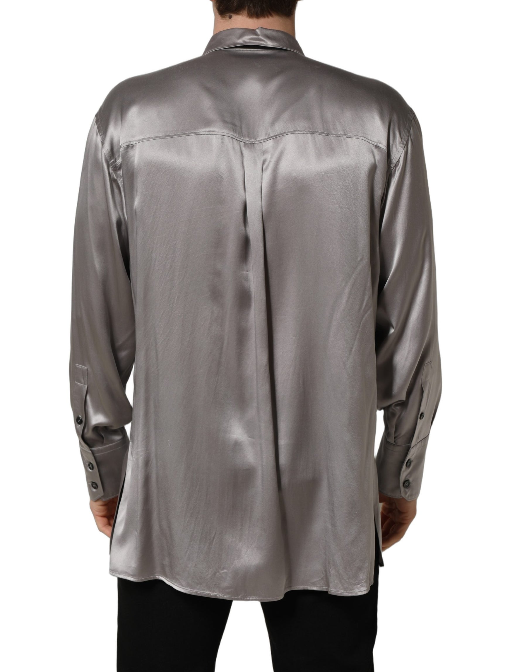 Dolce & Gabbana Metallic Grey Satin Silk Formal Dress Shirt | Regal Royce