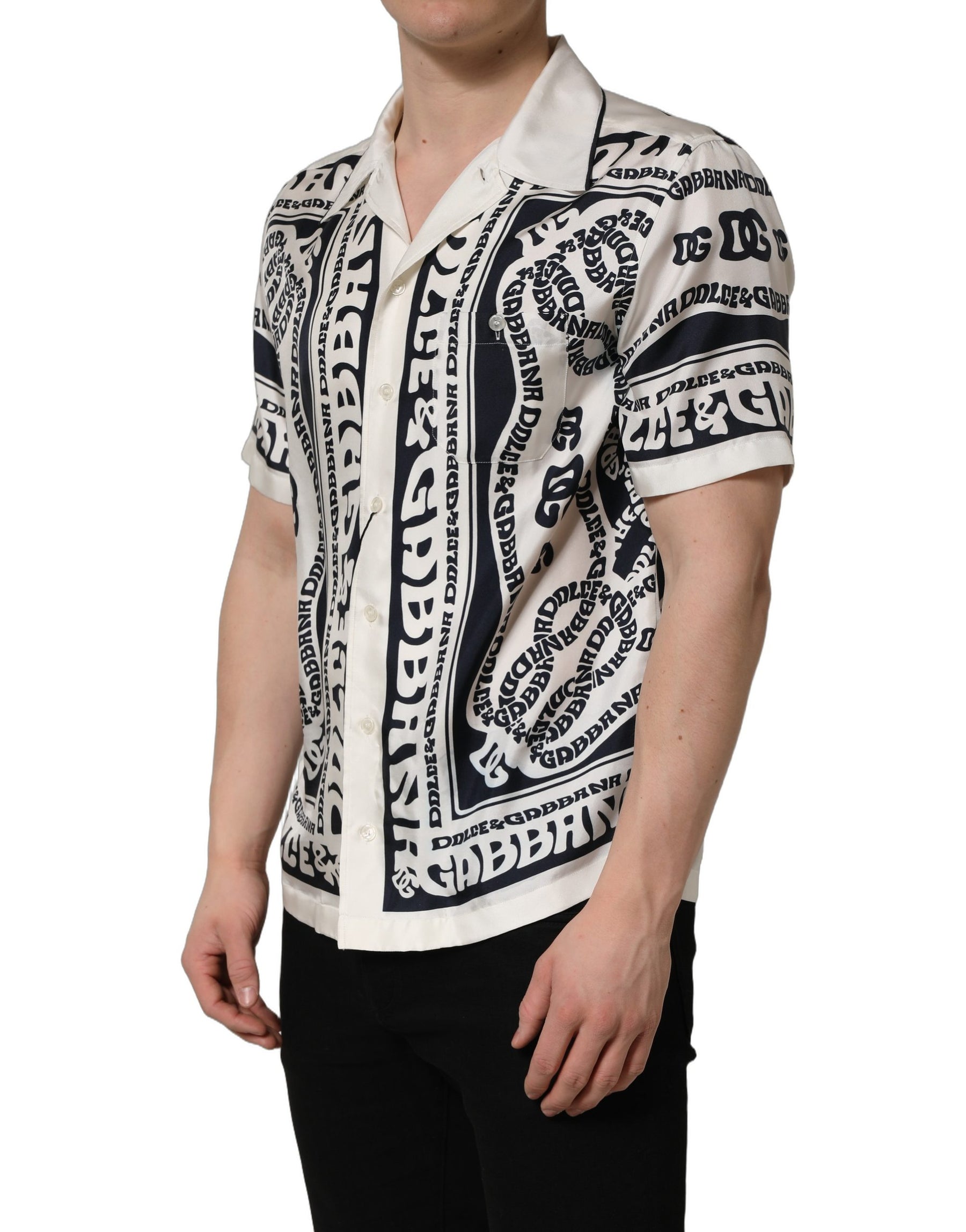 Dolce & Gabbana Black White Logo Bandana Short Sleeves Shirt | Regal Royce