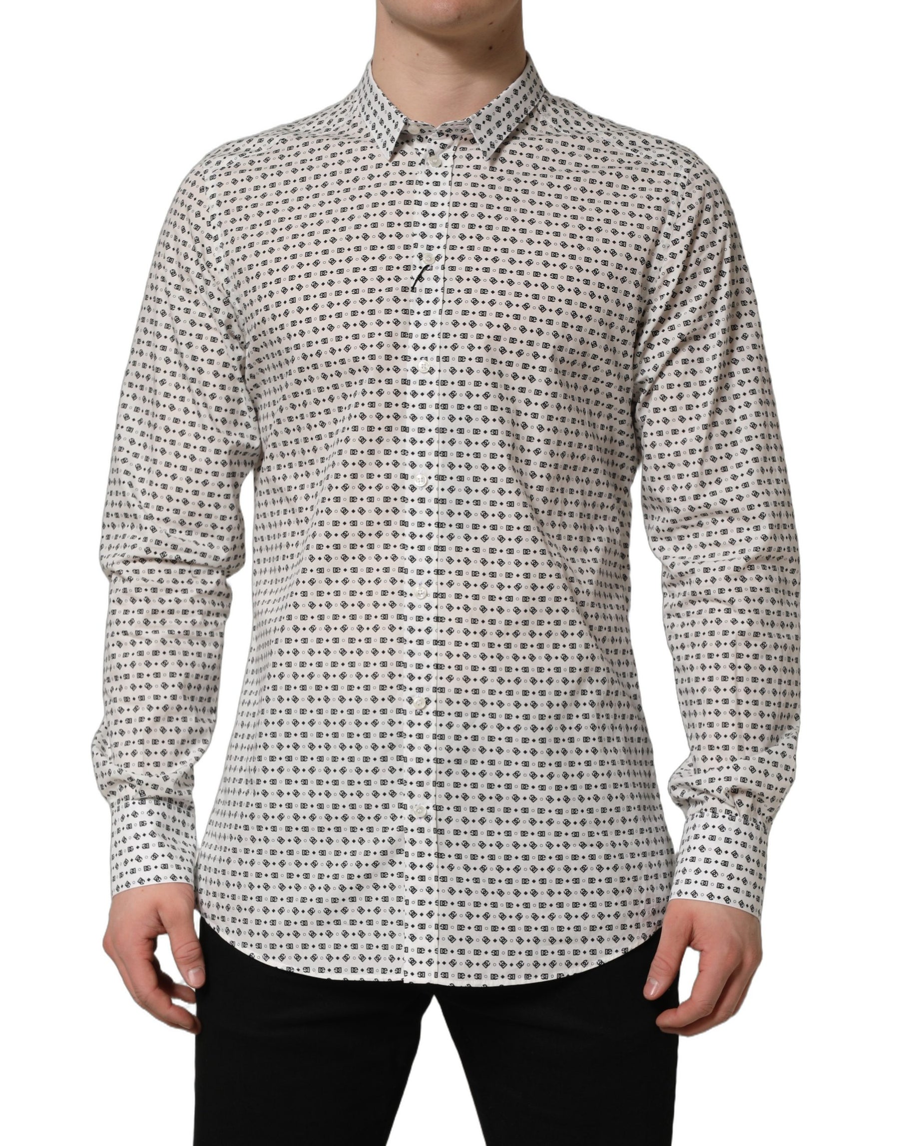 Dolce & Gabbana White Logo GOLD Long Sleeves Dress Shirt | Regal Royce