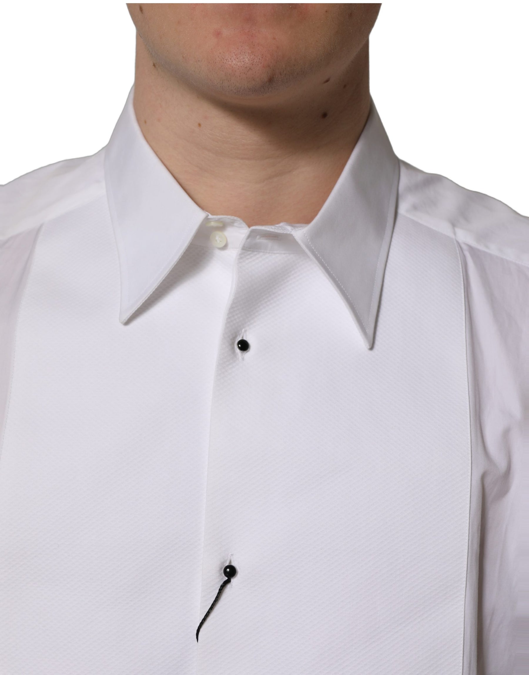Dolce & Gabbana White GOLD Long Sleeves Bib Men Dress Shirt | Regal Royce
