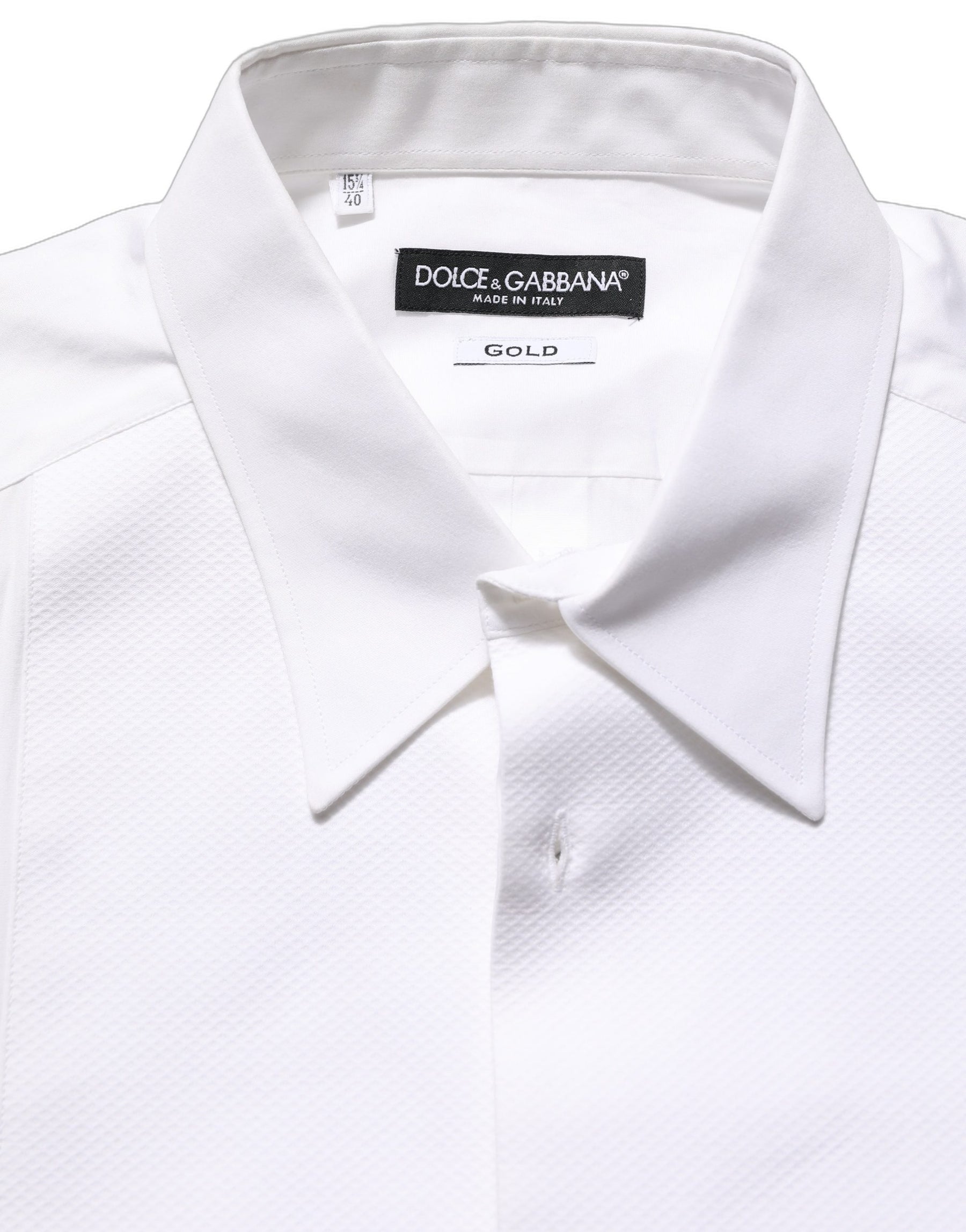 Dolce & Gabbana White GOLD Long Sleeves Bib Men Dress Shirt | Regal Royce