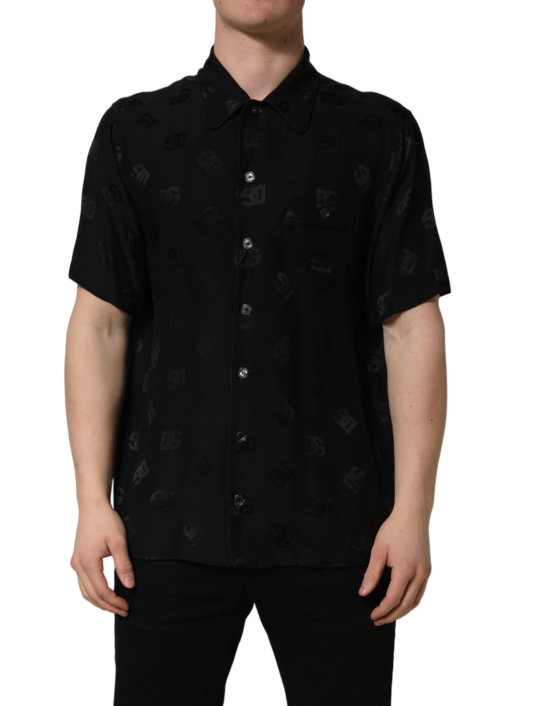 Dolce & Gabbana Black Logo Monogram Short Sleeves Men Shirt | Regal Royce