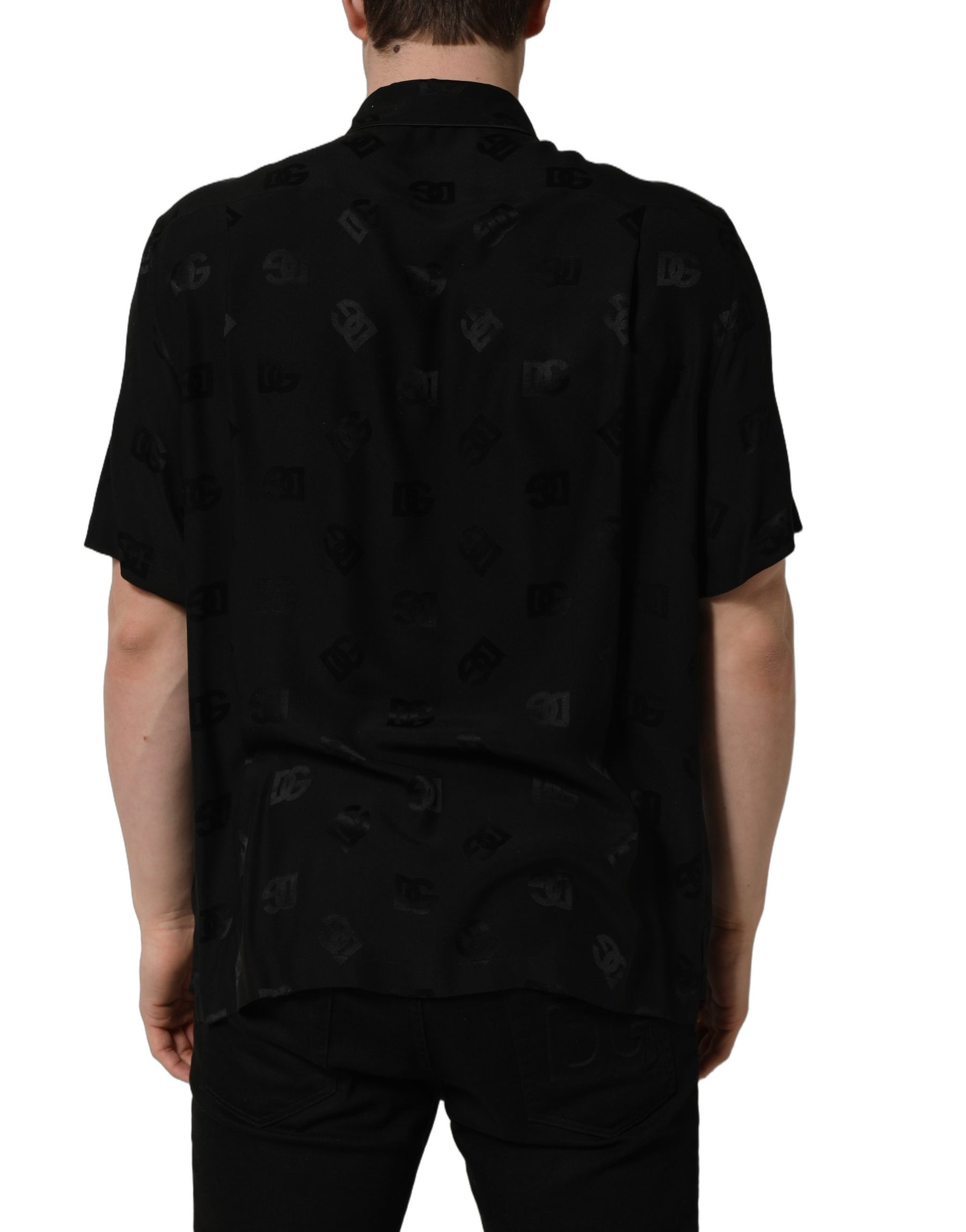 Dolce & Gabbana Black Logo Monogram Short Sleeves Men Shirt | Regal Royce