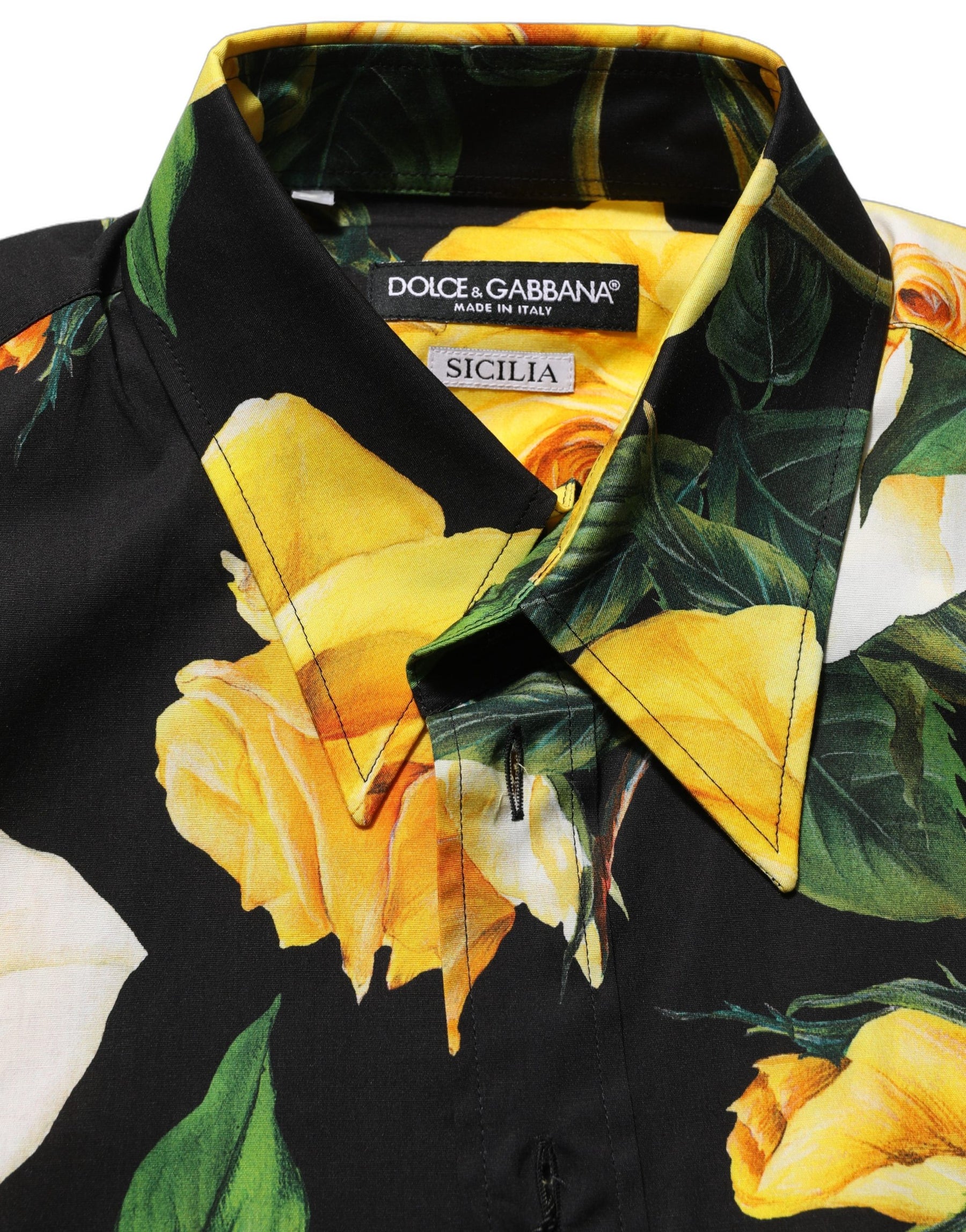 Dolce & Gabbana Black Floral Stretch Cotton SICILIA Fit Dress Shirt | Regal Royce