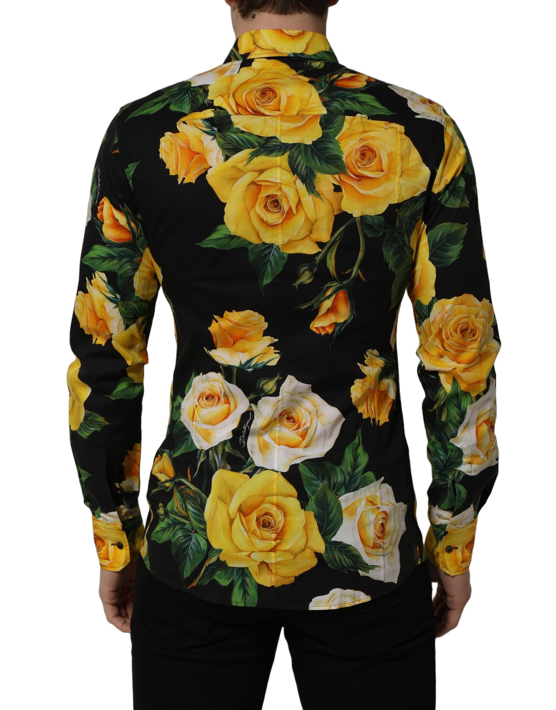 Dolce & Gabbana Black Floral Stretch Cotton SICILIA Fit Dress Shirt | Regal Royce