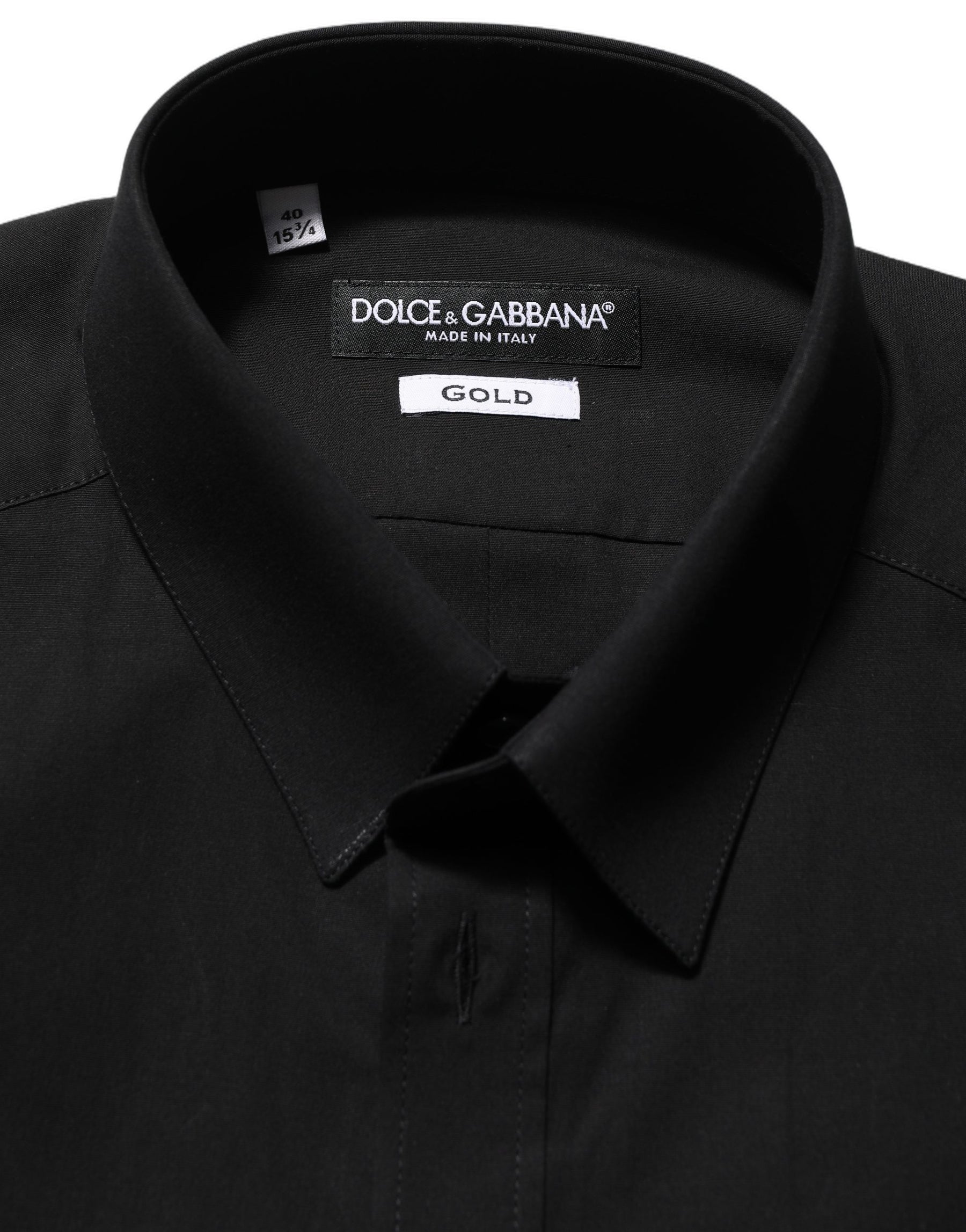 Dolce & Gabbana Black Cotton Stretch GOLD Fit Dress Shirt | Regal Royce