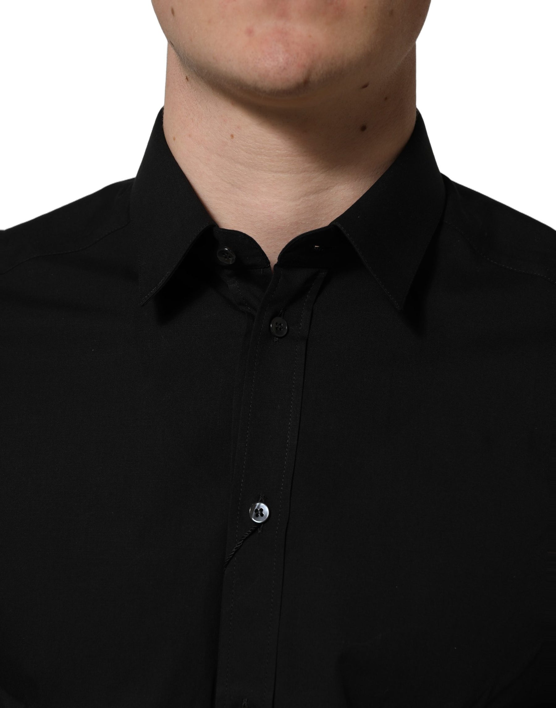 Dolce & Gabbana Black Cotton Stretch GOLD Fit Dress Shirt | Regal Royce