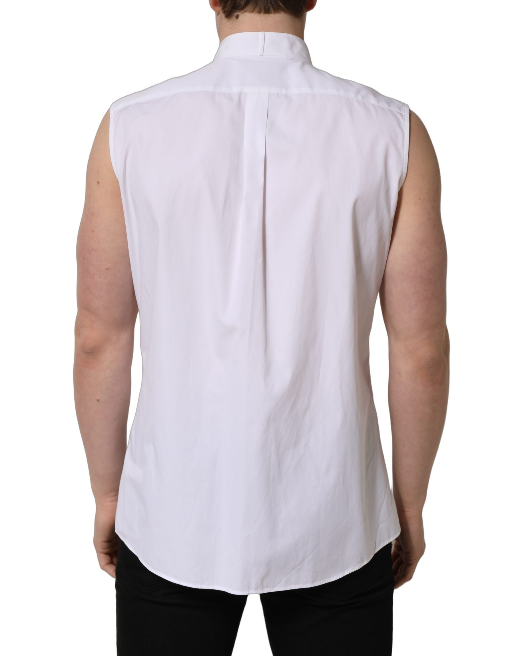 Dolce & Gabbana White Cotton MARTINI Sleeveless Men Dress Shirt | Regal Royce