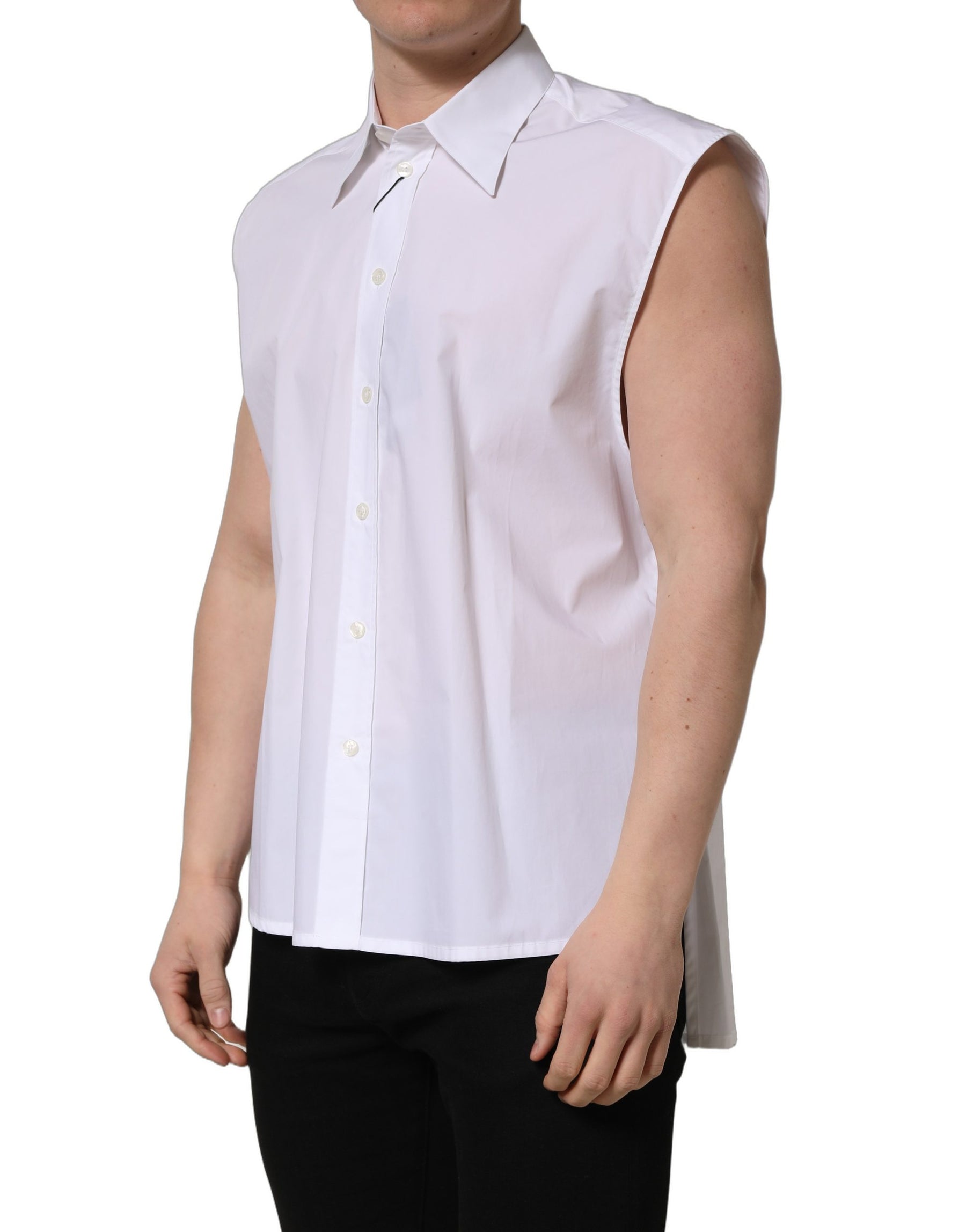 Dolce & Gabbana White Cotton Sleeveless Formal Dress Shirt | Regal Royce