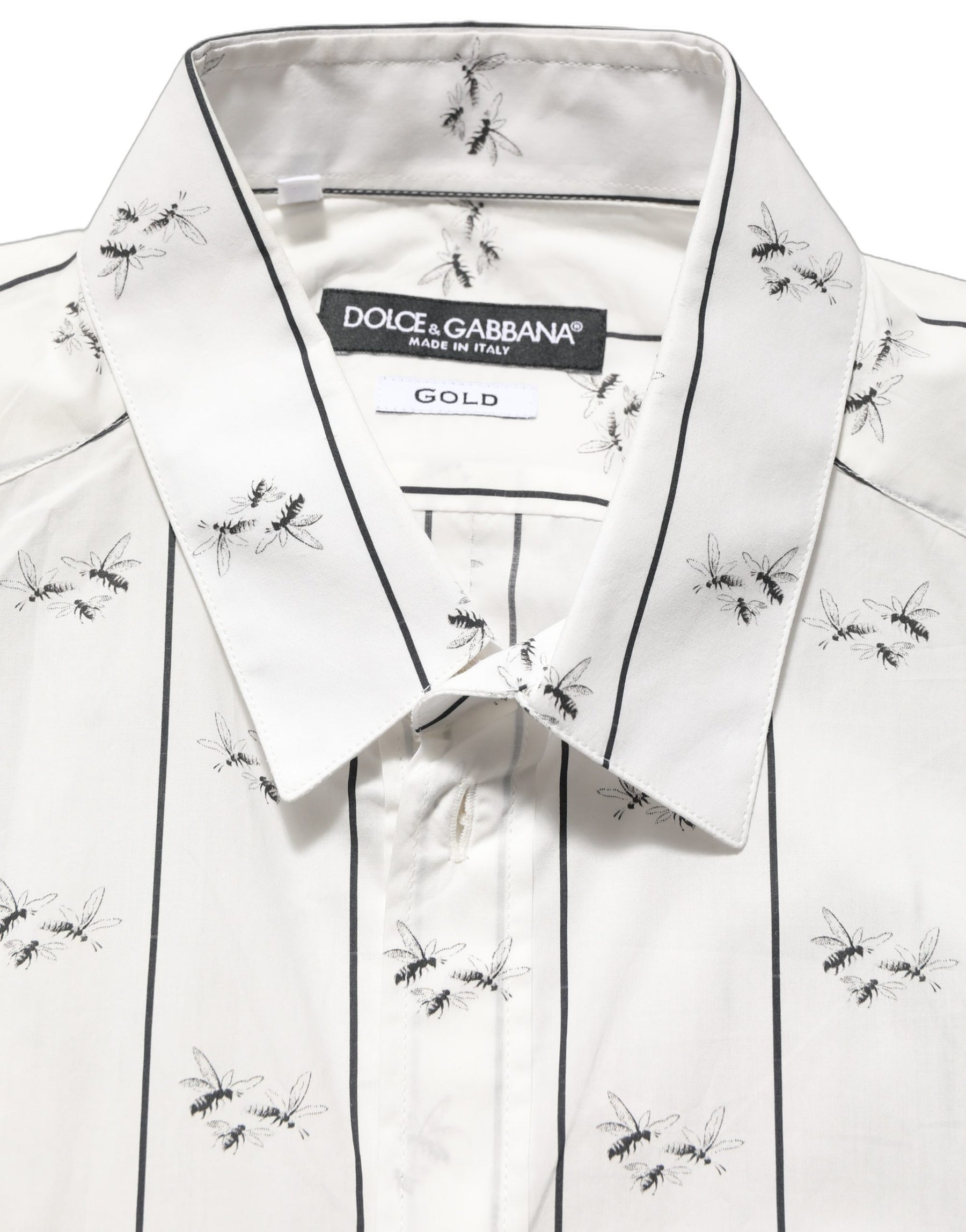 Dolce & Gabbana White Bee Print Cotton GOLD Fit Dress Shirt | Regal Royce