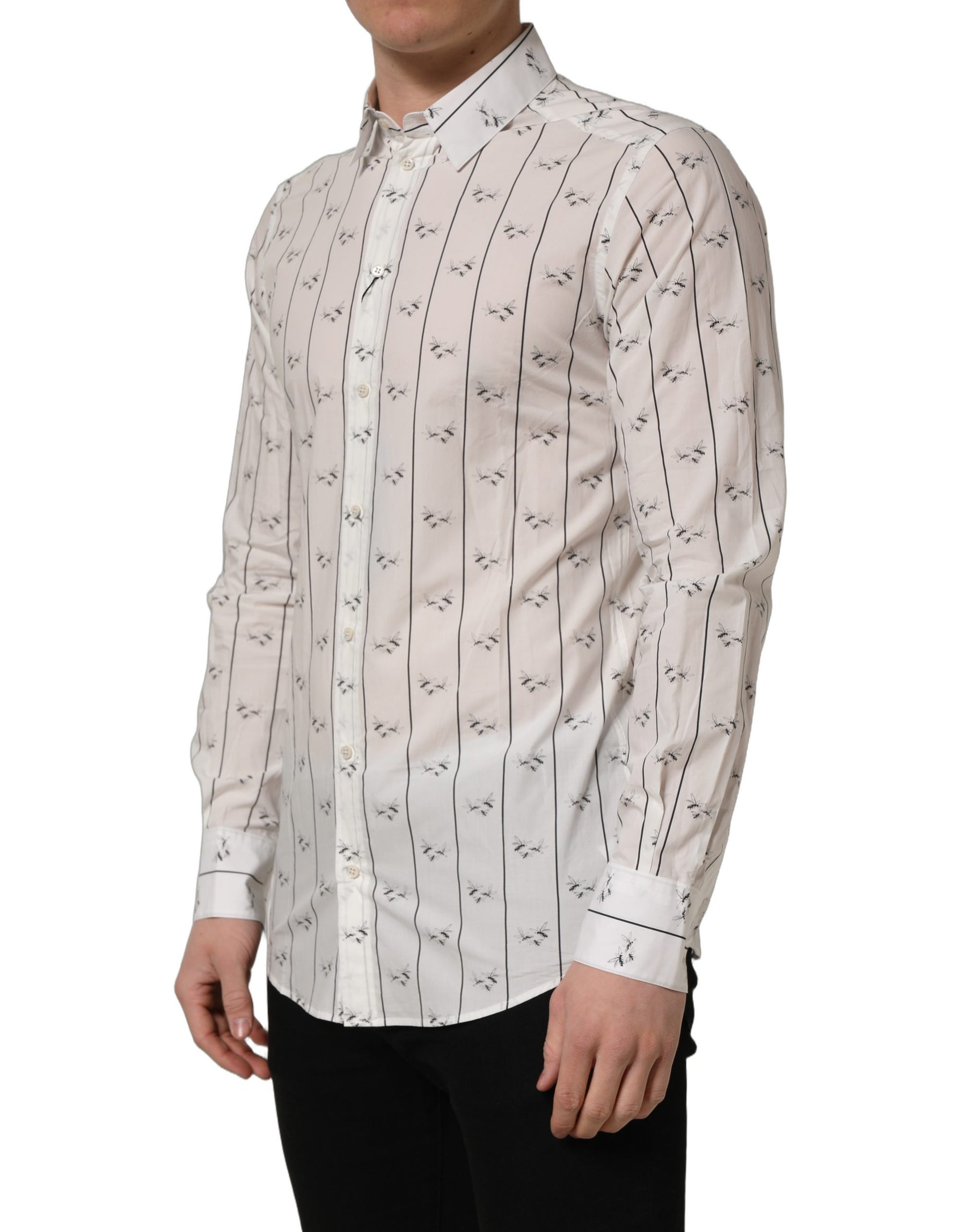 Dolce & Gabbana White Bee Print Cotton GOLD Fit Dress Shirt | Regal Royce