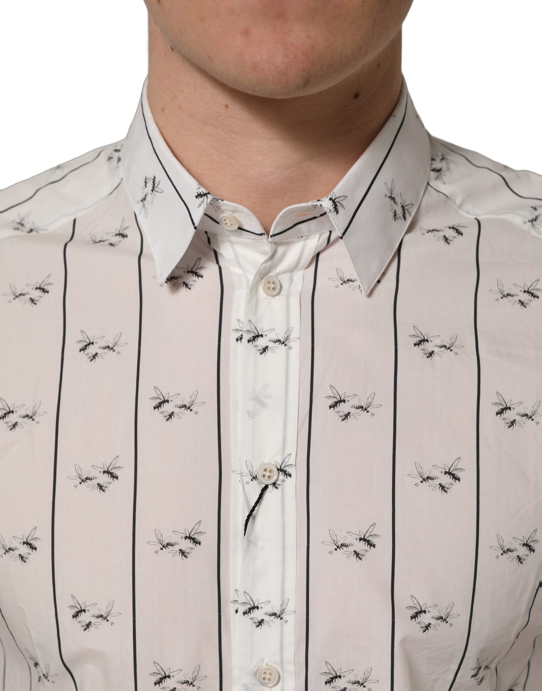 Dolce & Gabbana White Bee Print Cotton GOLD Fit Dress Shirt | Regal Royce