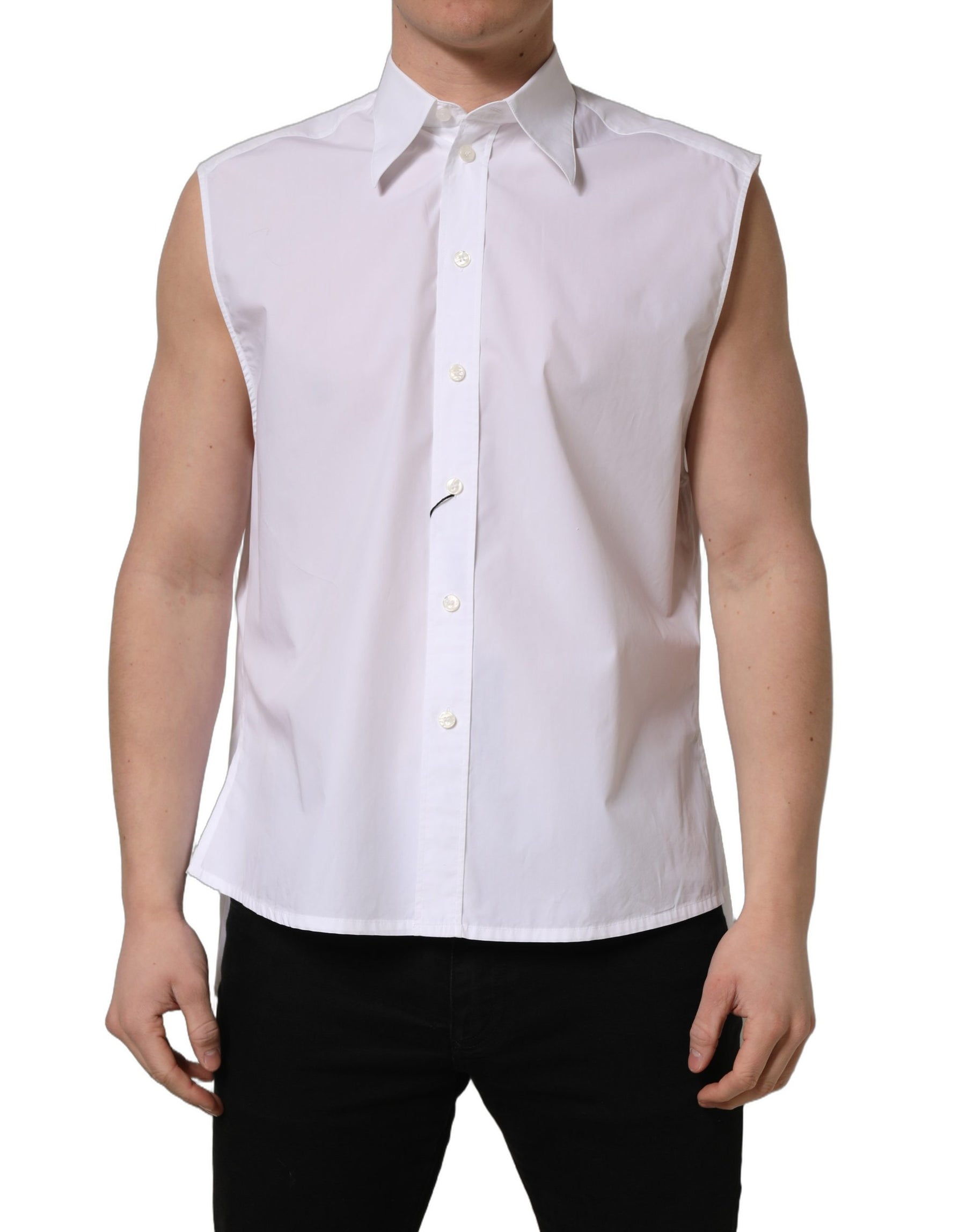 Dolce & Gabbana White Cotton Sleeveless Formal Dress Shirt | Regal Royce