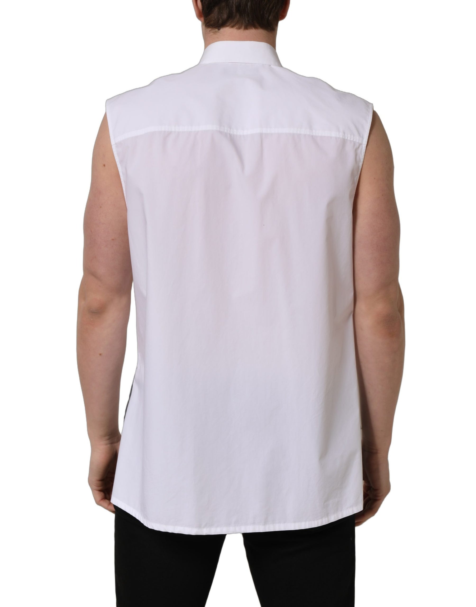 Dolce & Gabbana White Cotton Sleeveless Formal Dress Shirt | Regal Royce