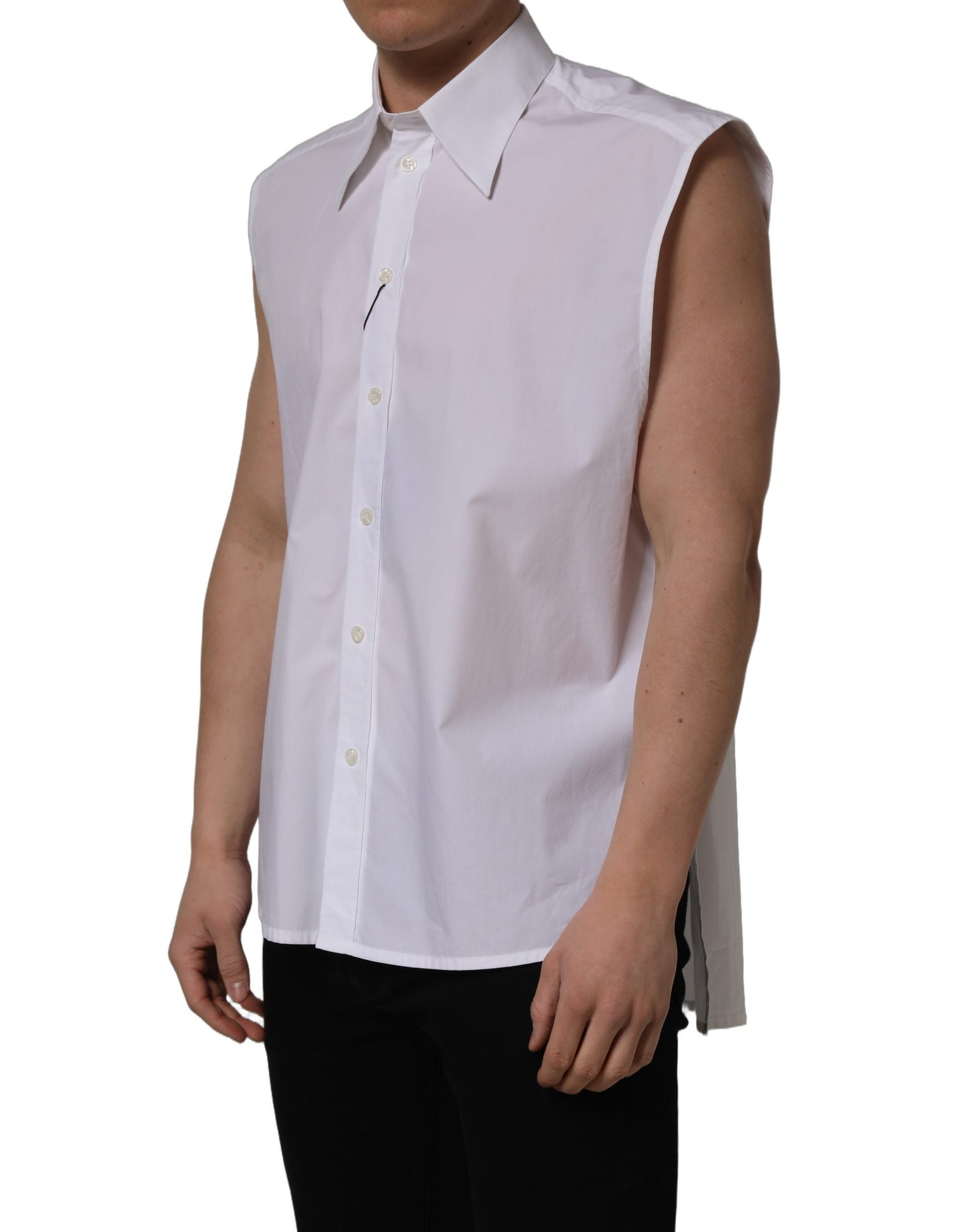 Dolce & Gabbana White Cotton Sleeveless Formal Dress Shirt | Regal Royce