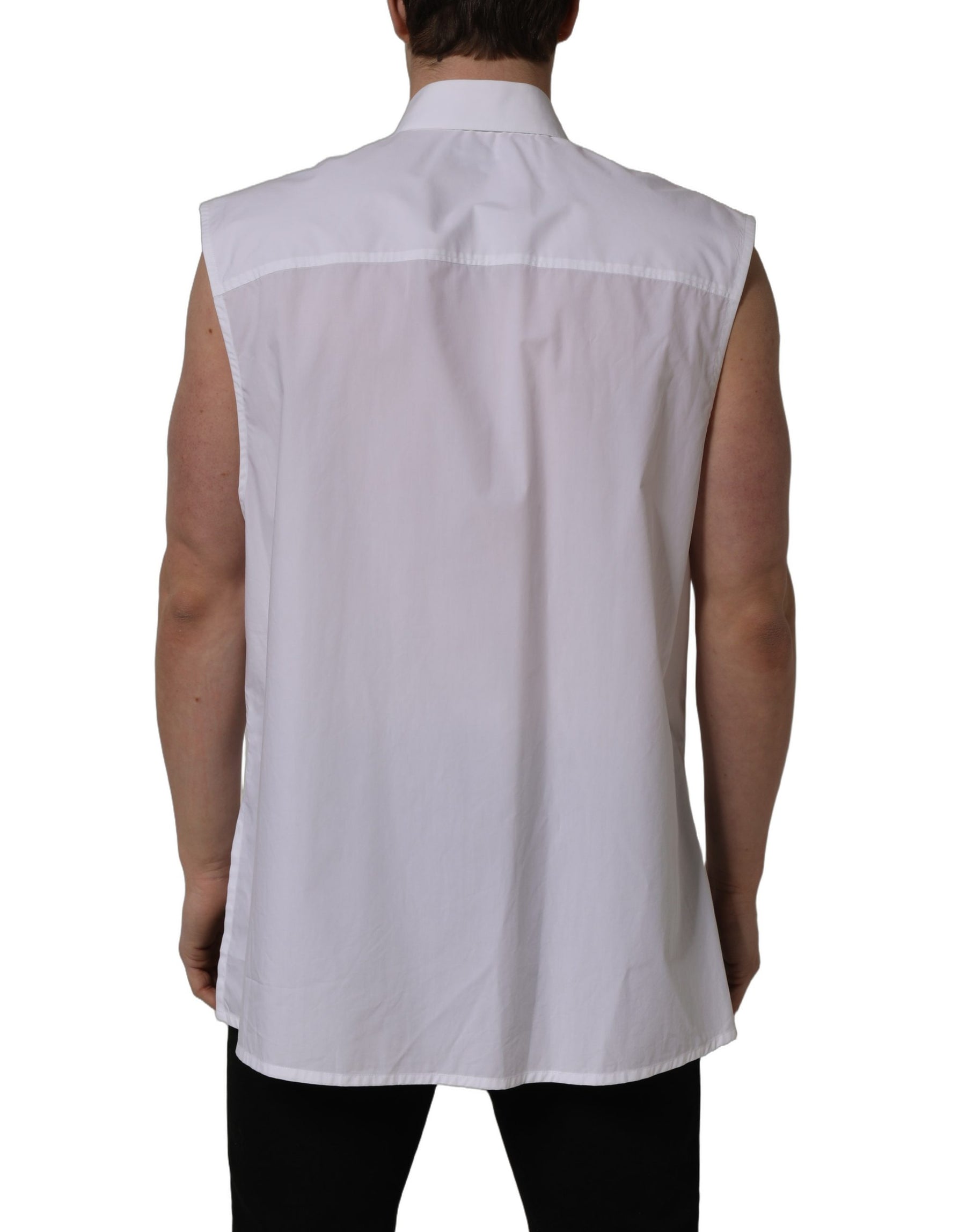 Dolce & Gabbana White Cotton Sleeveless Formal Dress Shirt | Regal Royce