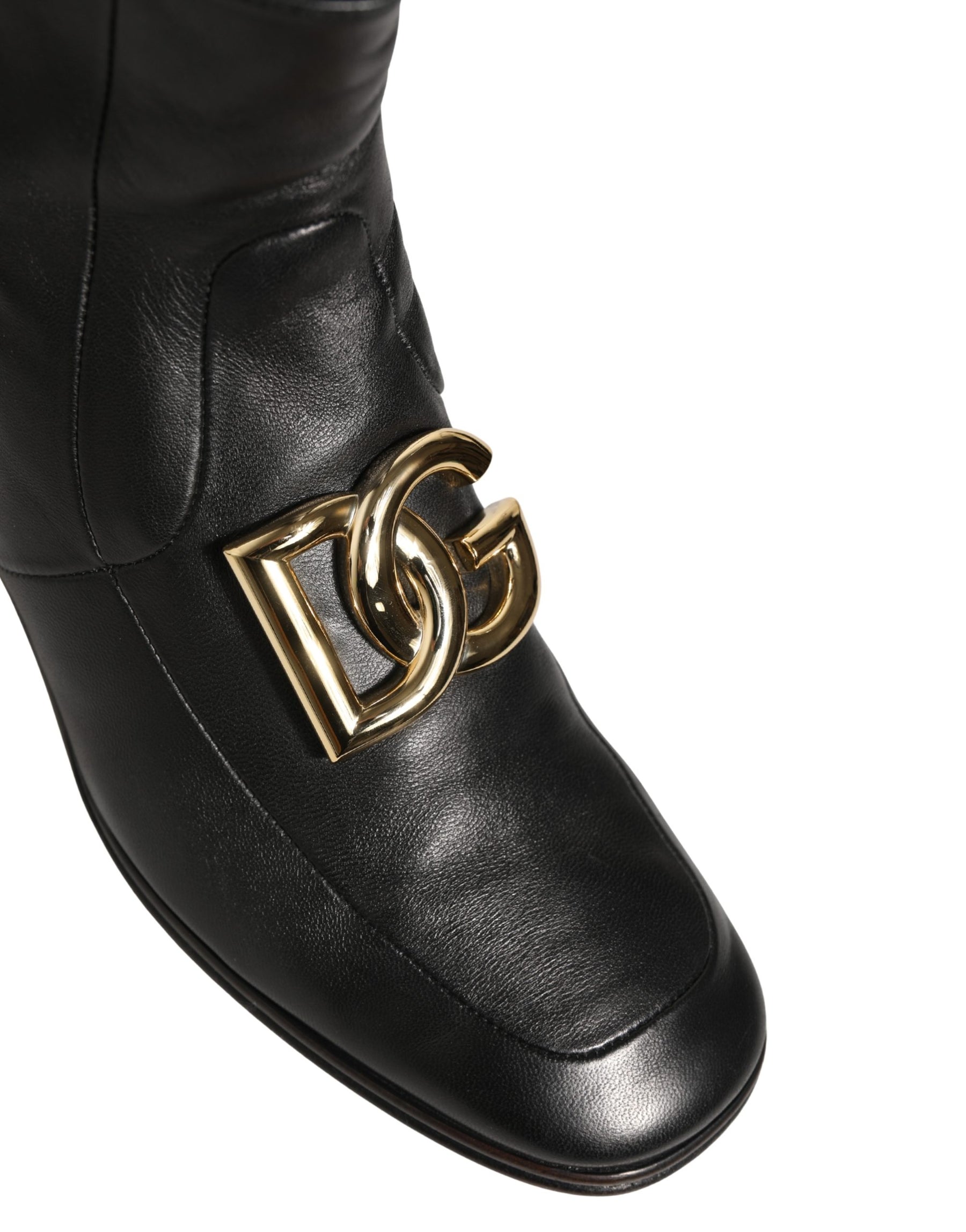 Dolce & Gabbana Black Leather DG Logo Plaque Shorts Ankle Boots Shoes | Regal Royce
