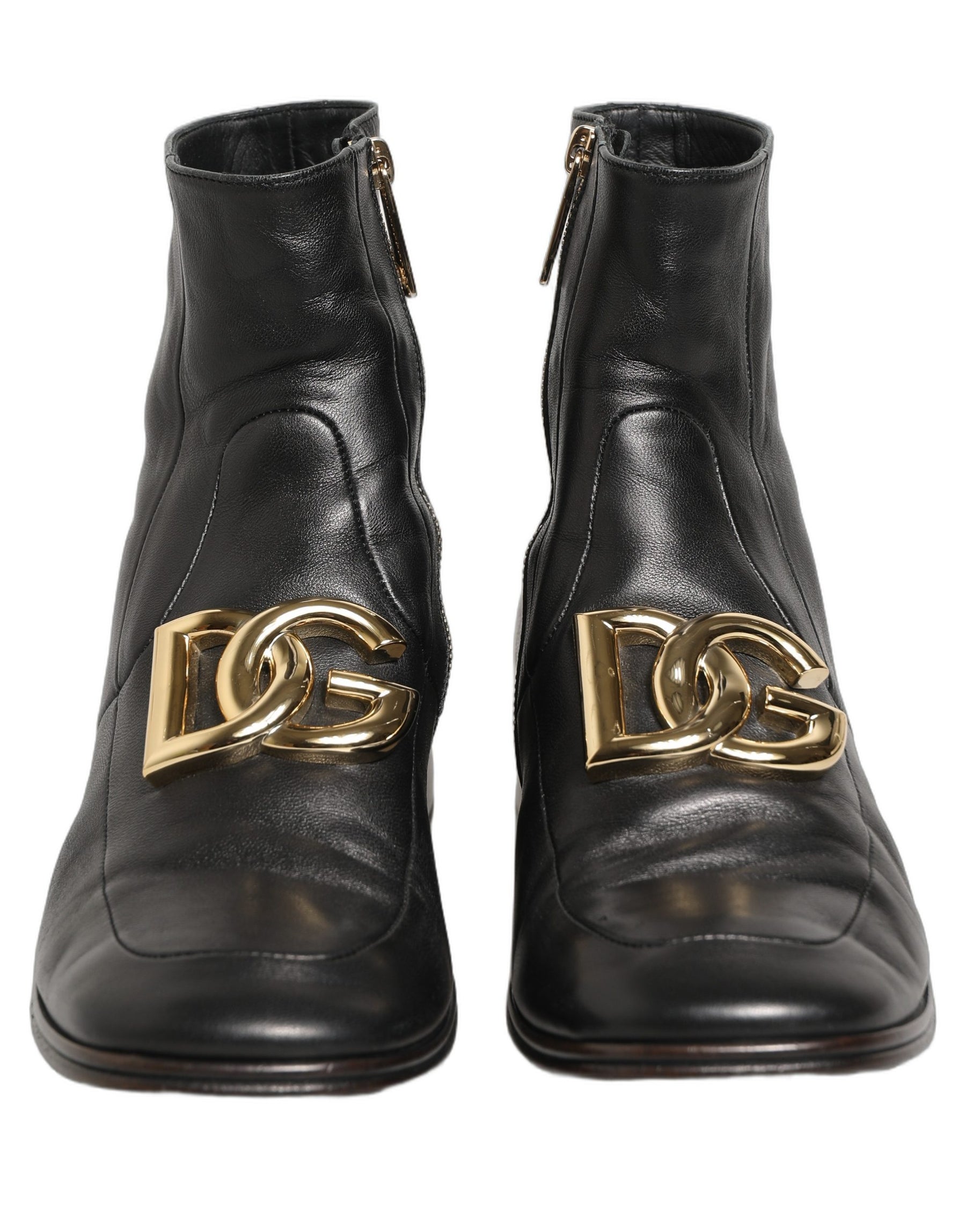 Dolce & Gabbana Black Leather DG Logo Plaque Shorts Ankle Boots Shoes | Regal Royce