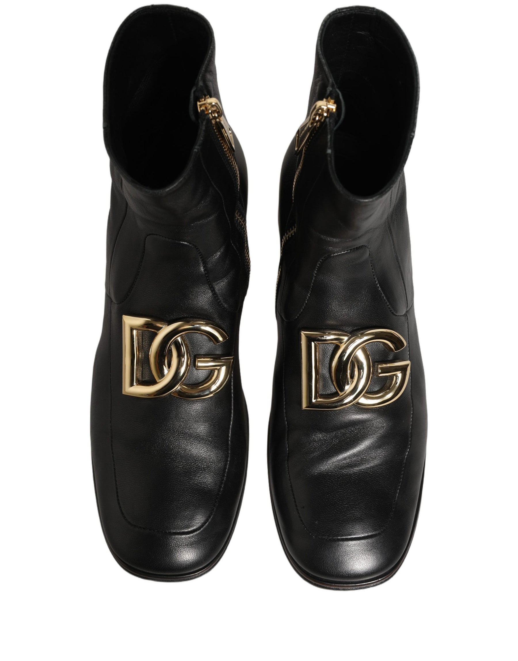 Dolce & Gabbana Black Leather DG Logo Plaque Shorts Ankle Boots Shoes | Regal Royce
