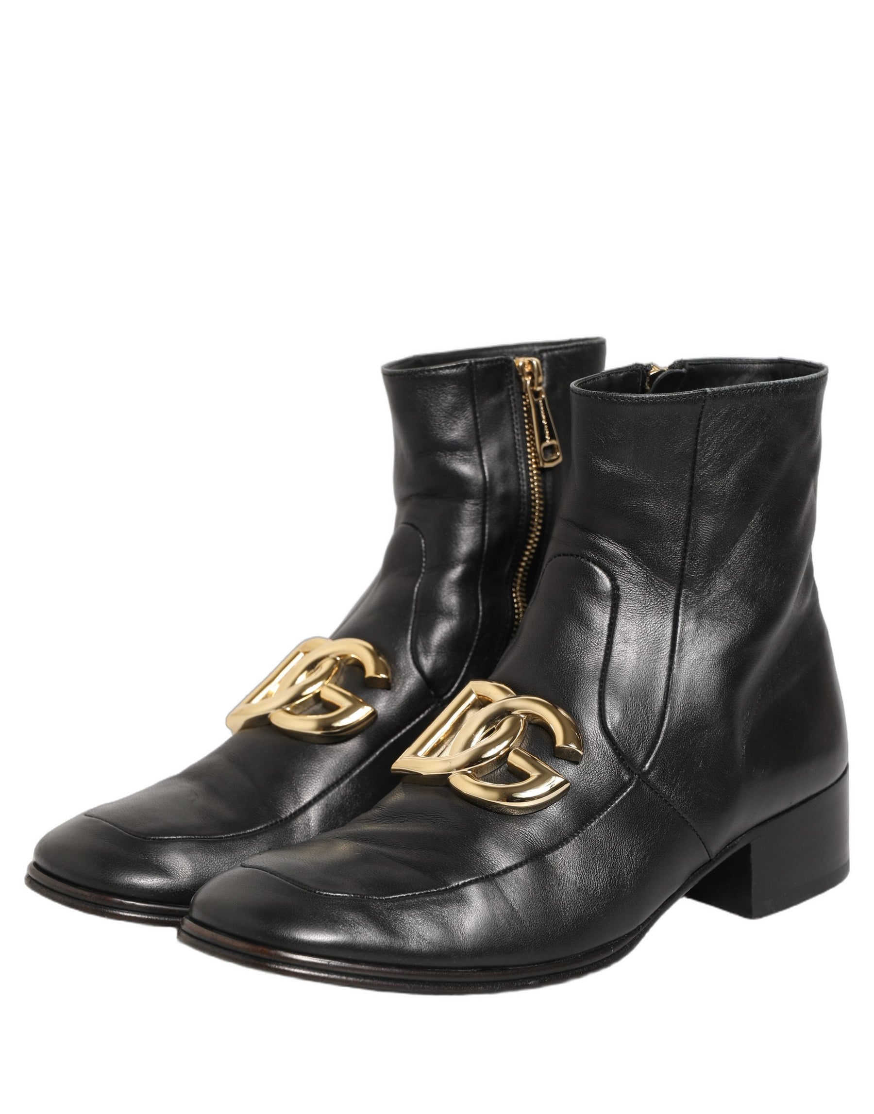 Dolce & Gabbana Black Leather DG Logo Plaque Shorts Ankle Boots Shoes | Regal Royce