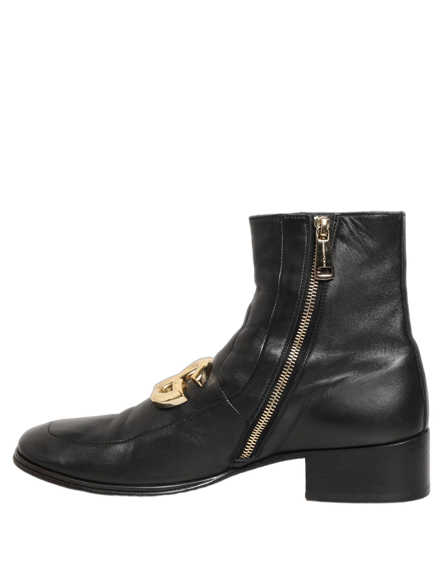 Dolce & Gabbana Black Leather DG Logo Plaque Shorts Ankle Boots Shoes | Regal Royce