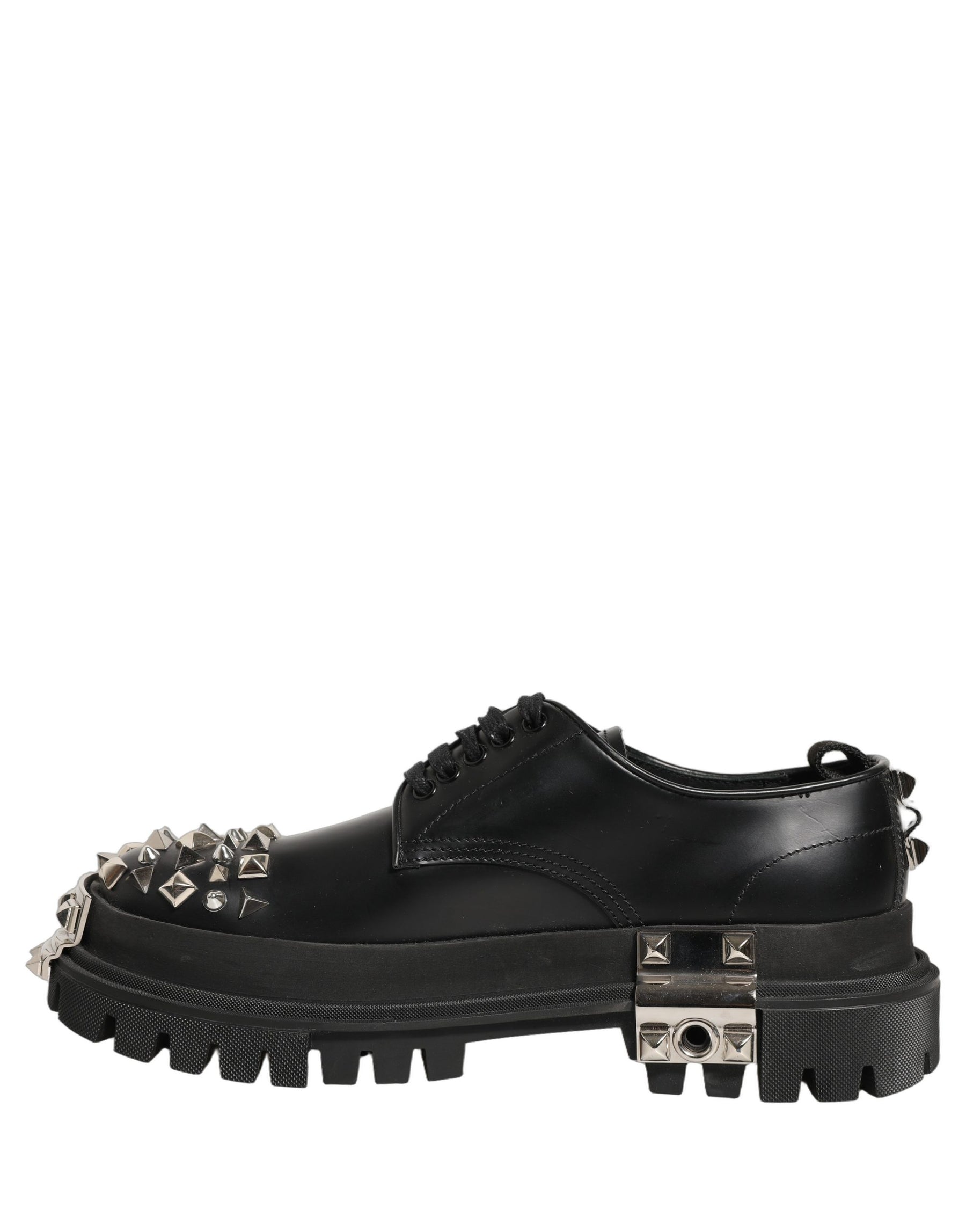 Dolce & Gabbana Black Leather Studded Hi-Trekking Derby Shoes | Regal Royce