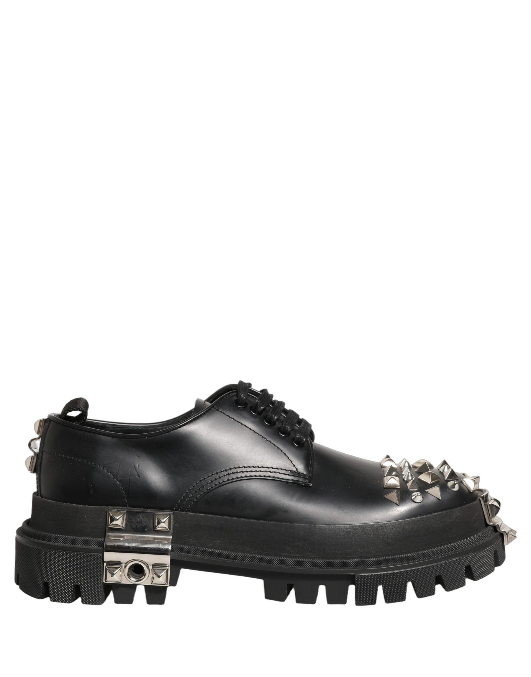 Dolce & Gabbana Black Leather Studded Hi-Trekking Derby Shoes | Regal Royce