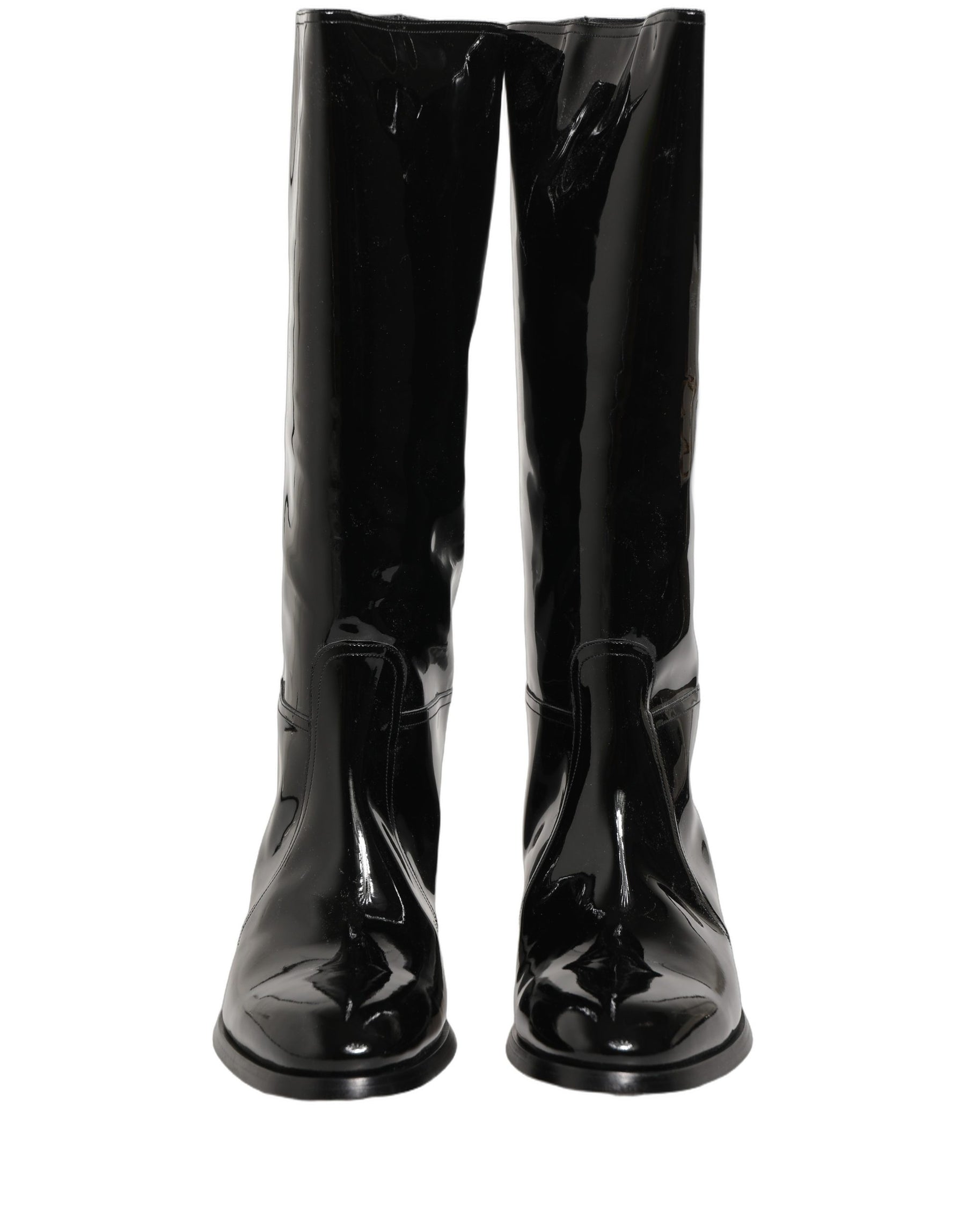 Dolce & Gabbana Black Leather Knee High Heels Boots Shoes | Regal Royce